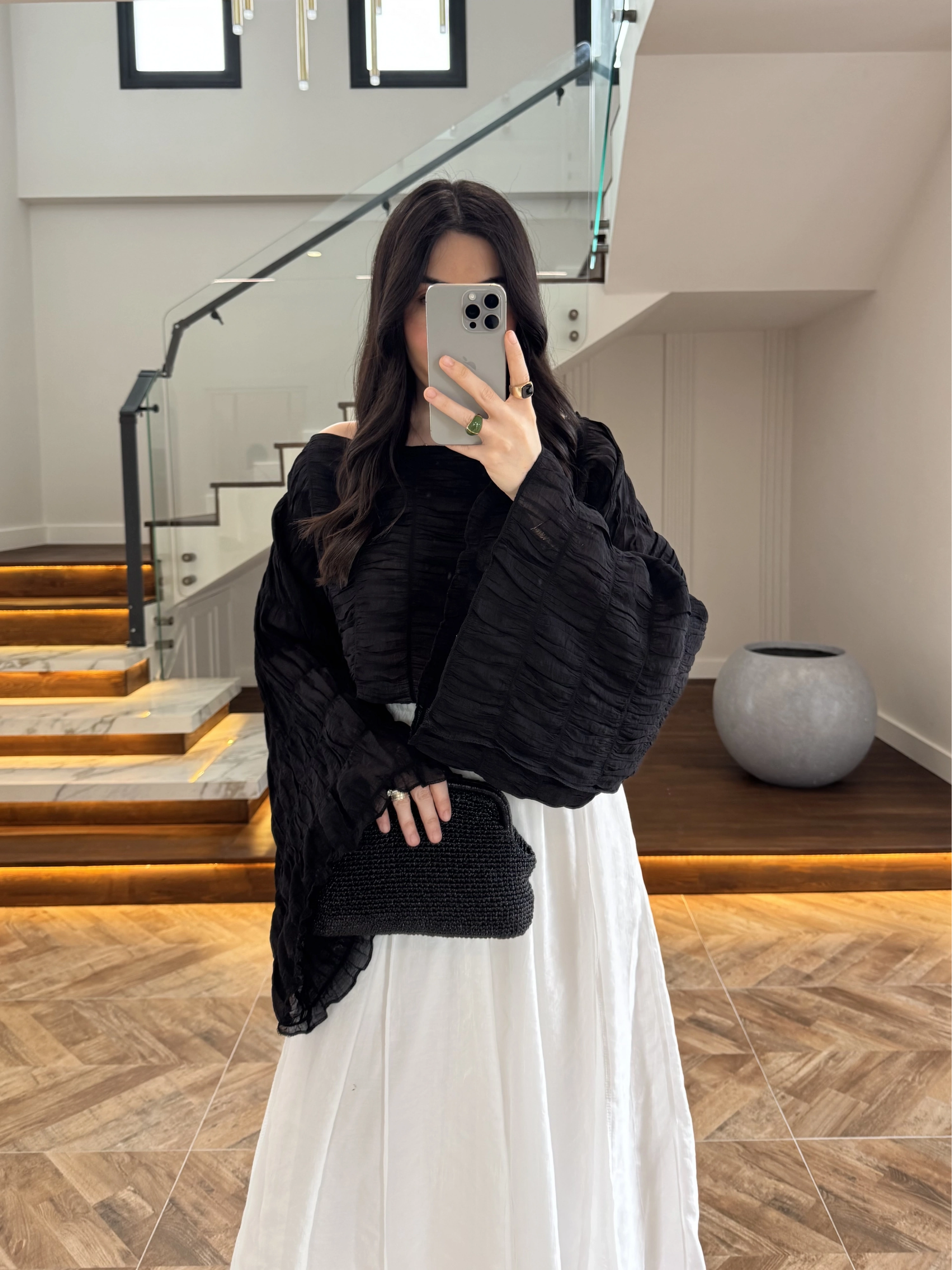 SİYAH TENSEL DRAPE BLUZ-D31096