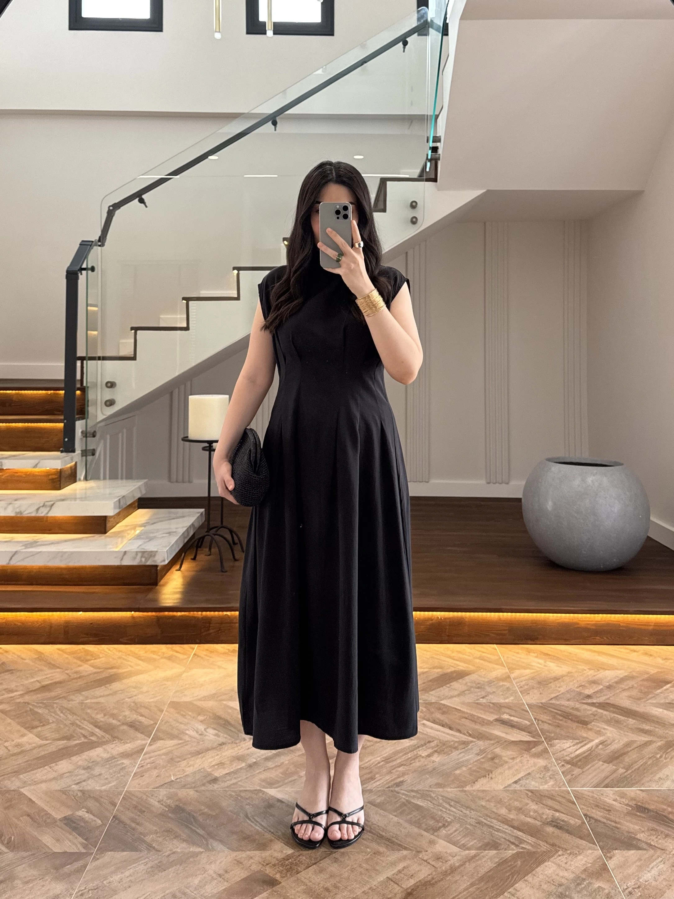 SİYAH TENSEL KUŞAKLI PENSLİ ELBİSE-260987