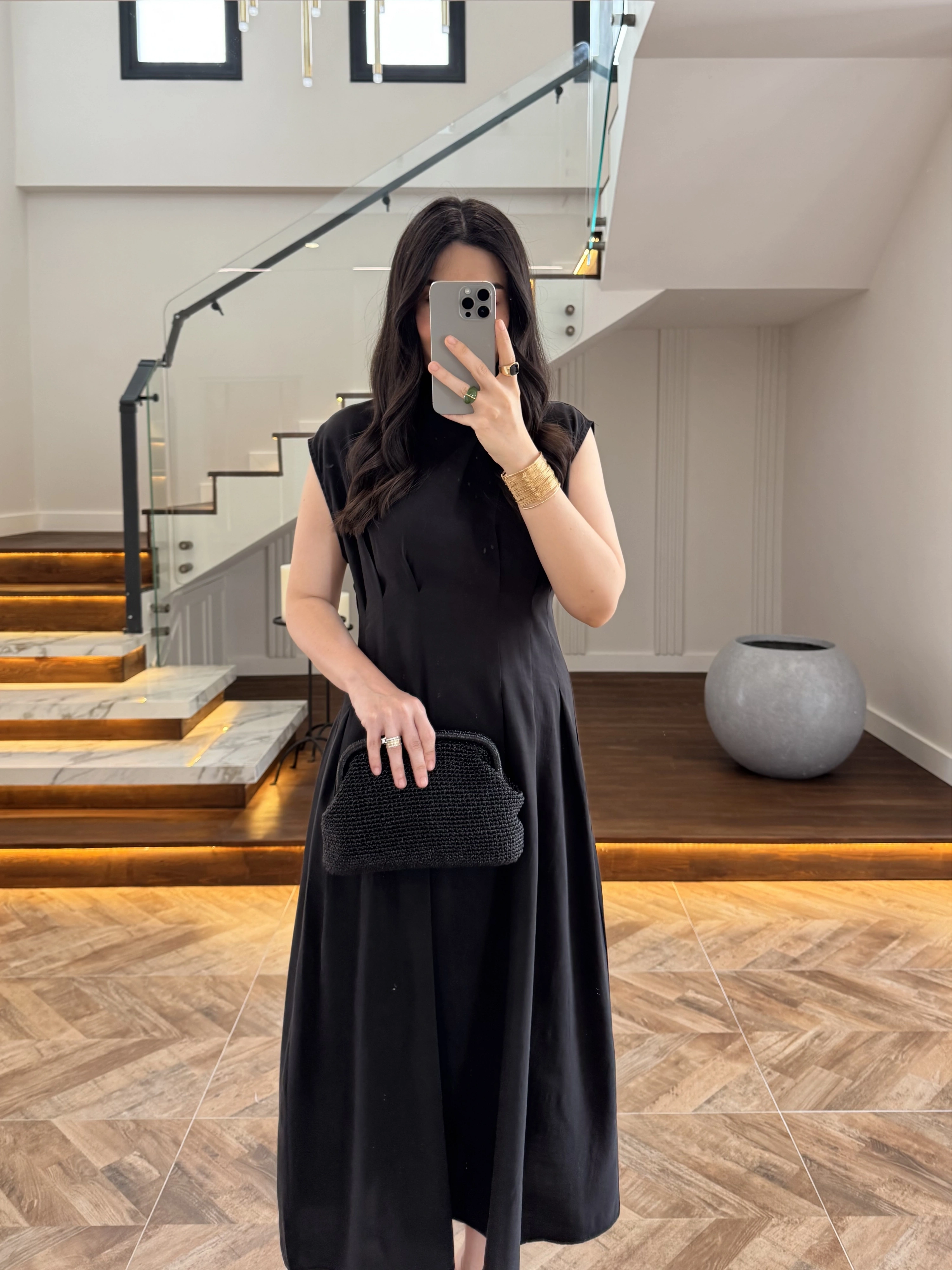 SİYAH TENSEL KUŞAKLI PENSLİ ELBİSE-260987
