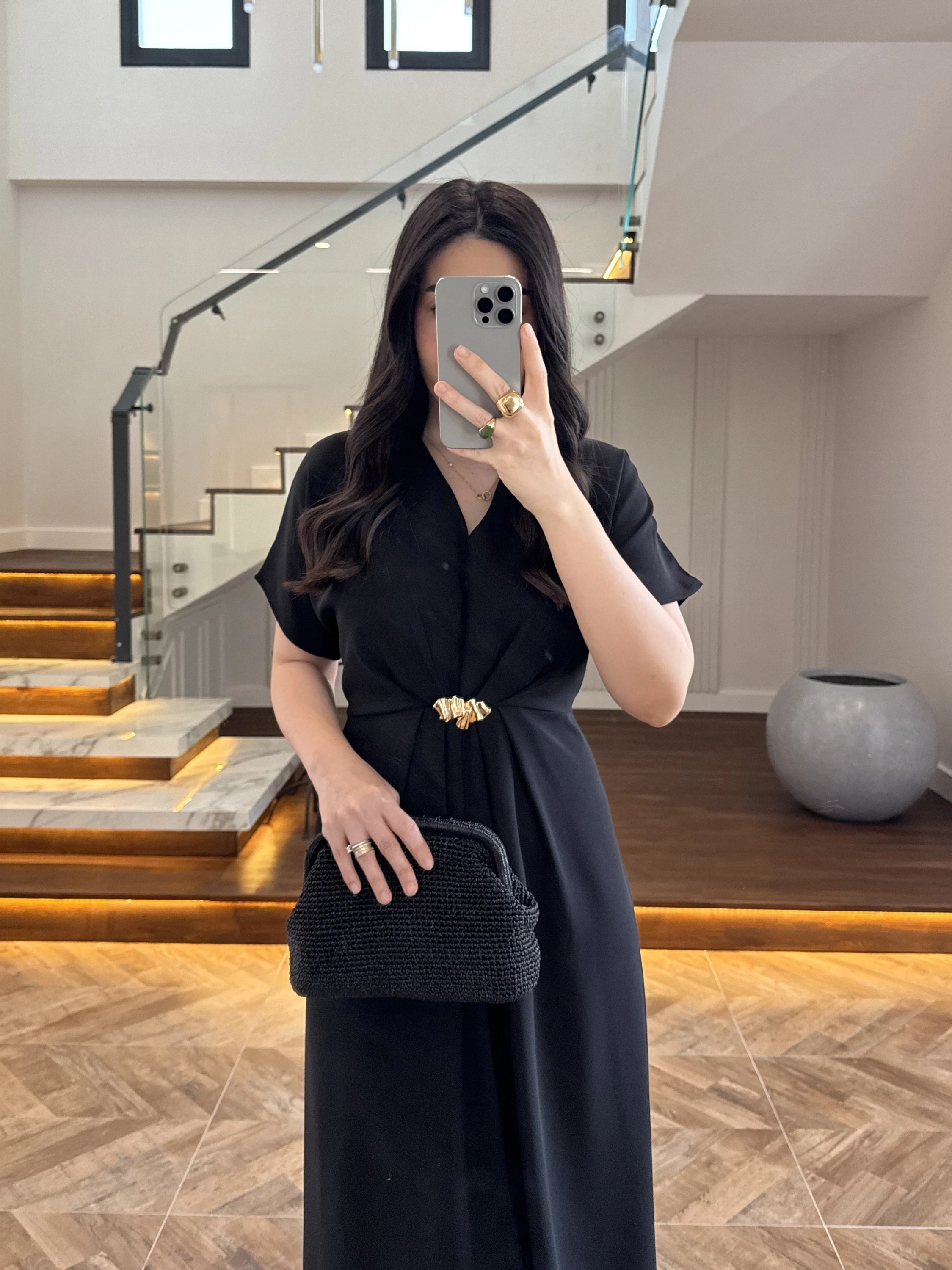 (ÖN SİPARİŞ )SİYAH TOKA DETAY BEL BAĞLAMALI ELBİSE- 4021