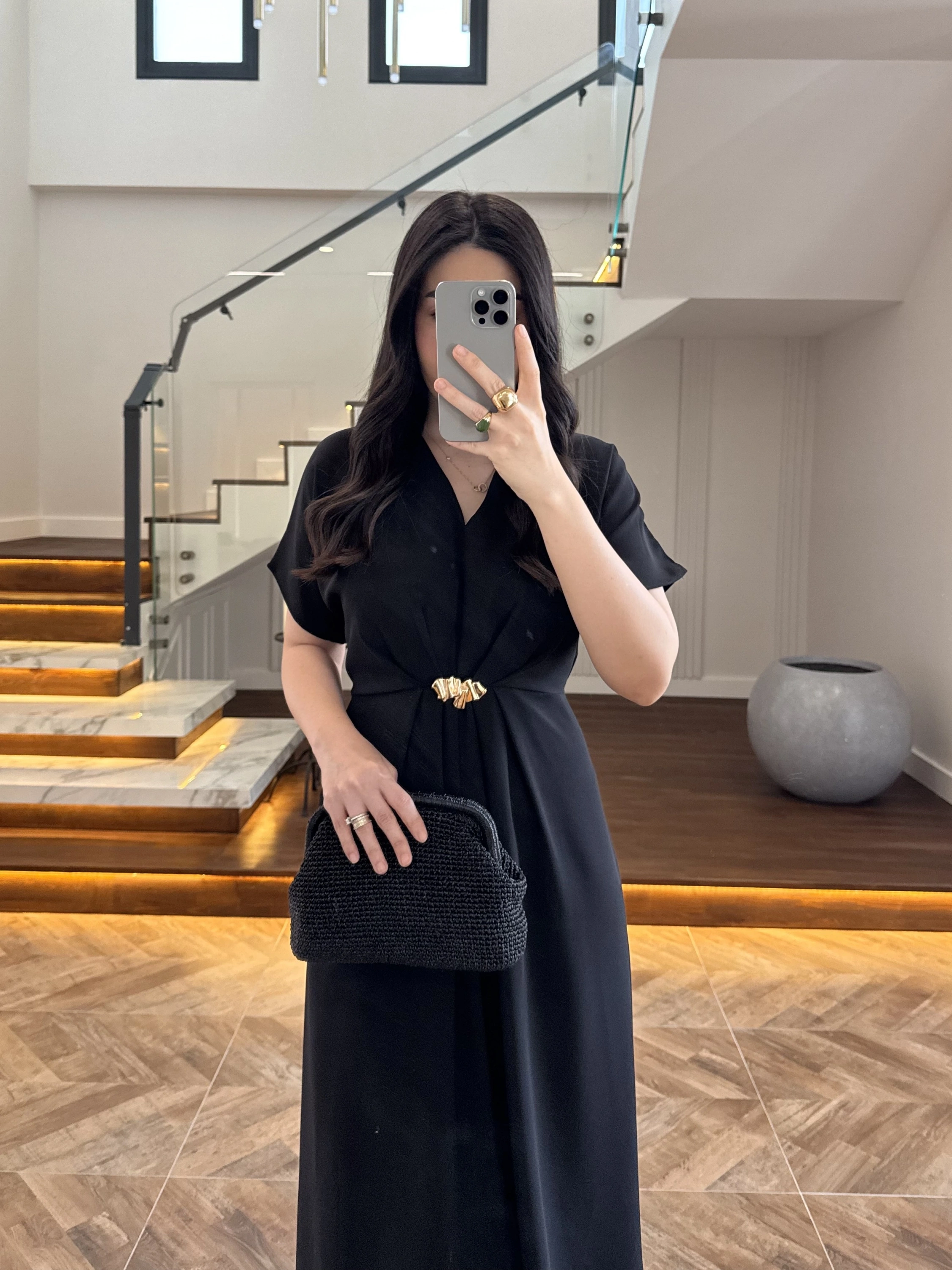 (ÖN SİPARİŞ )SİYAH TOKA DETAY BEL BAĞLAMALI ELBİSE- 4021