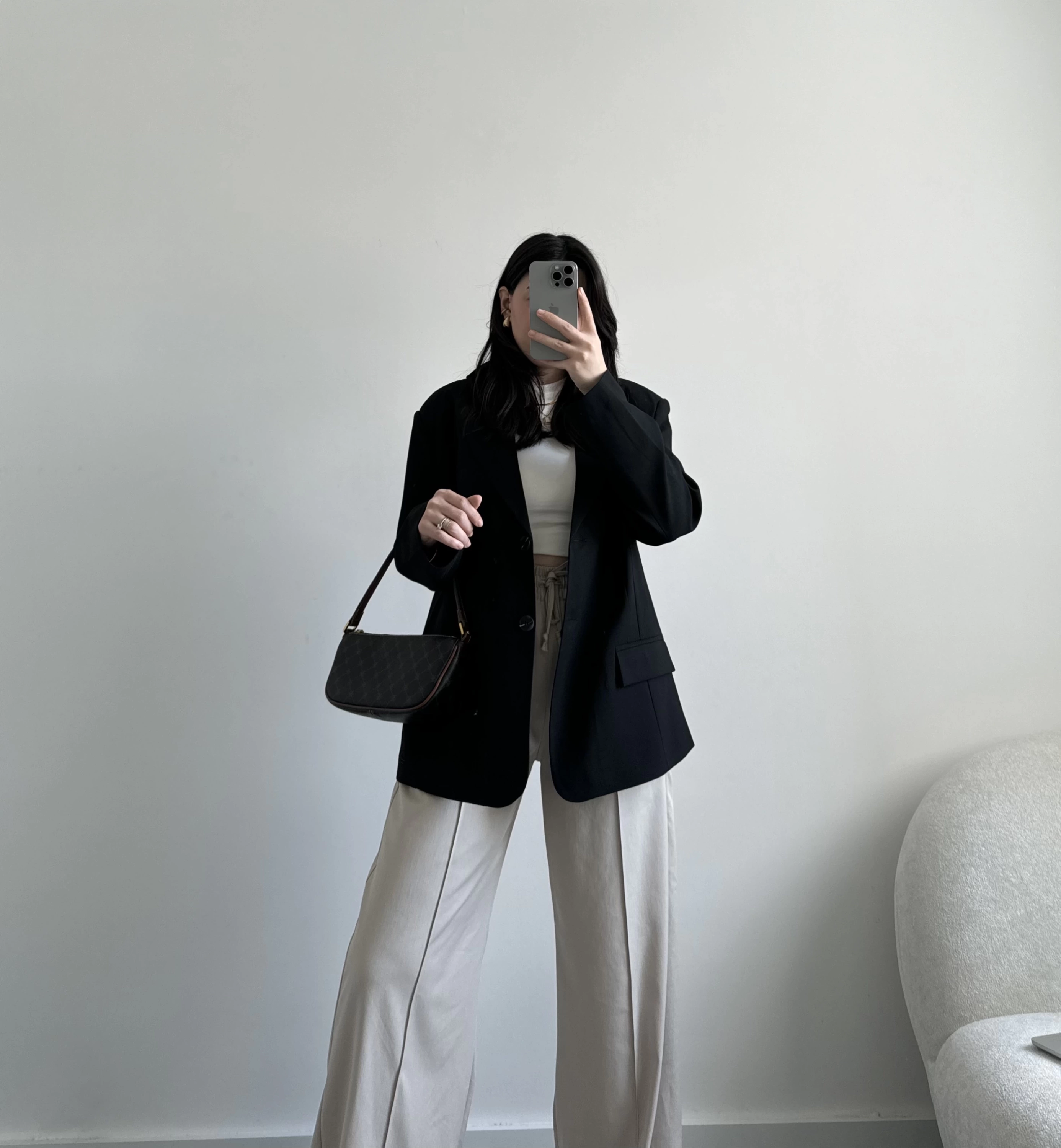 Siyah vatkalı oversize blazer