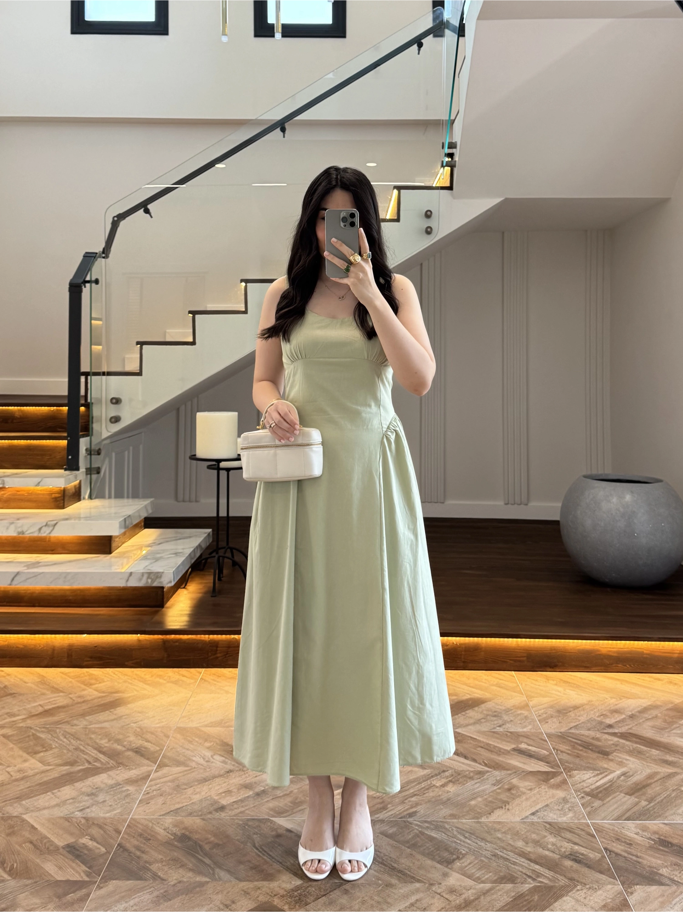 SU YEŞİLİ KUŞAKLI ELBİSE- 3998