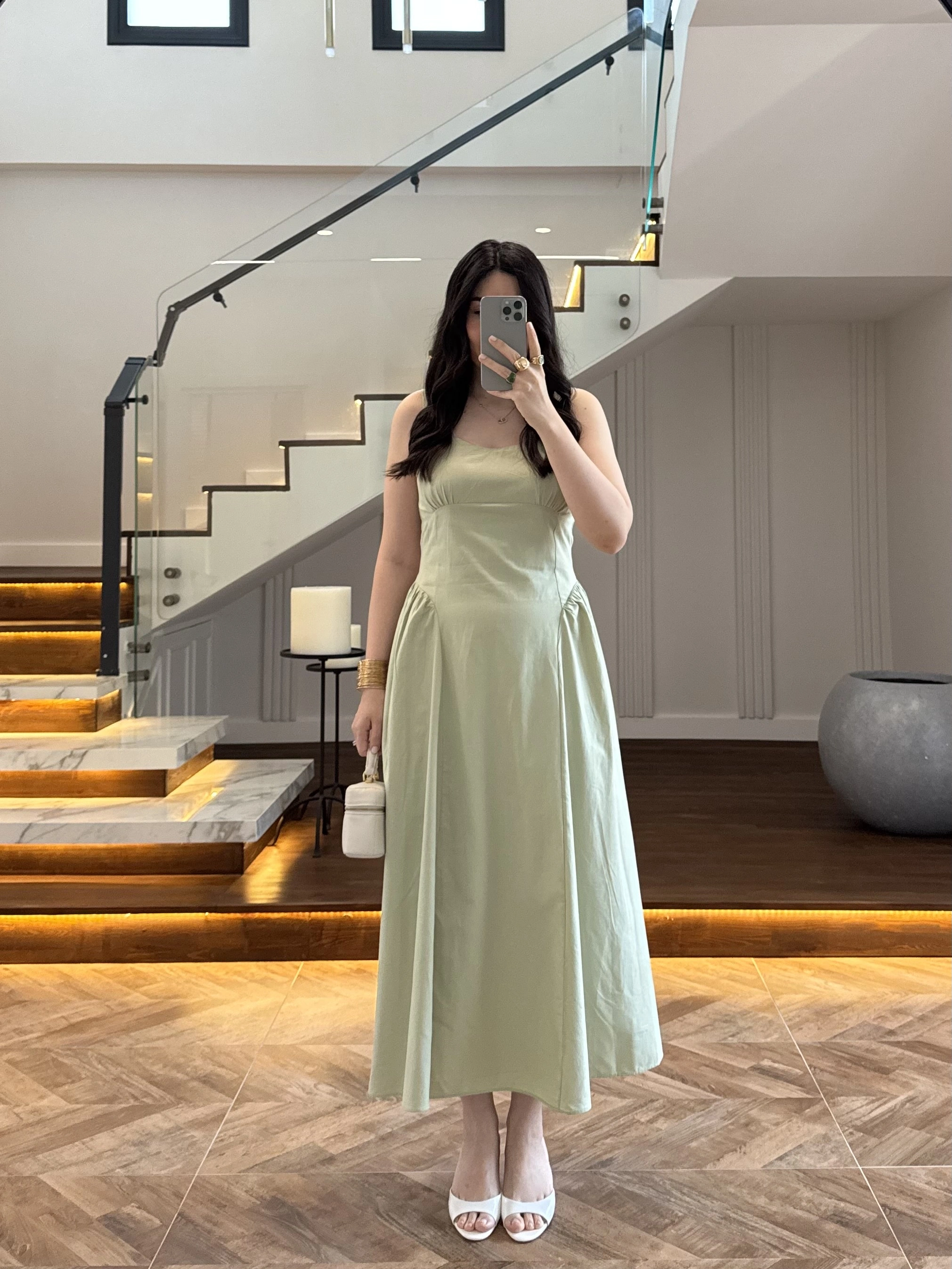 SU YEŞİLİ KUŞAKLI ELBİSE- 3998