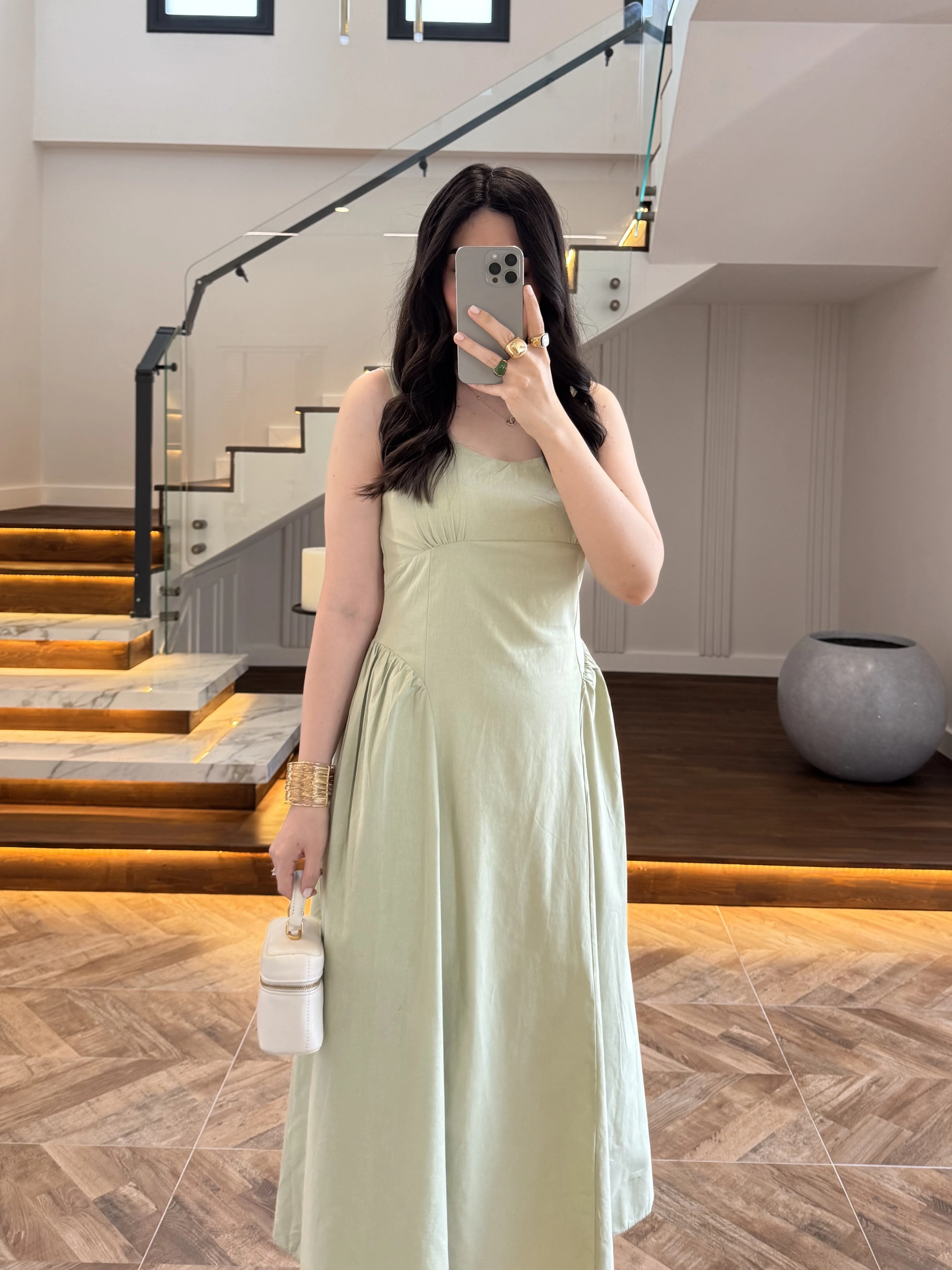 SU YEŞİLİ KUŞAKLI ELBİSE- 3998