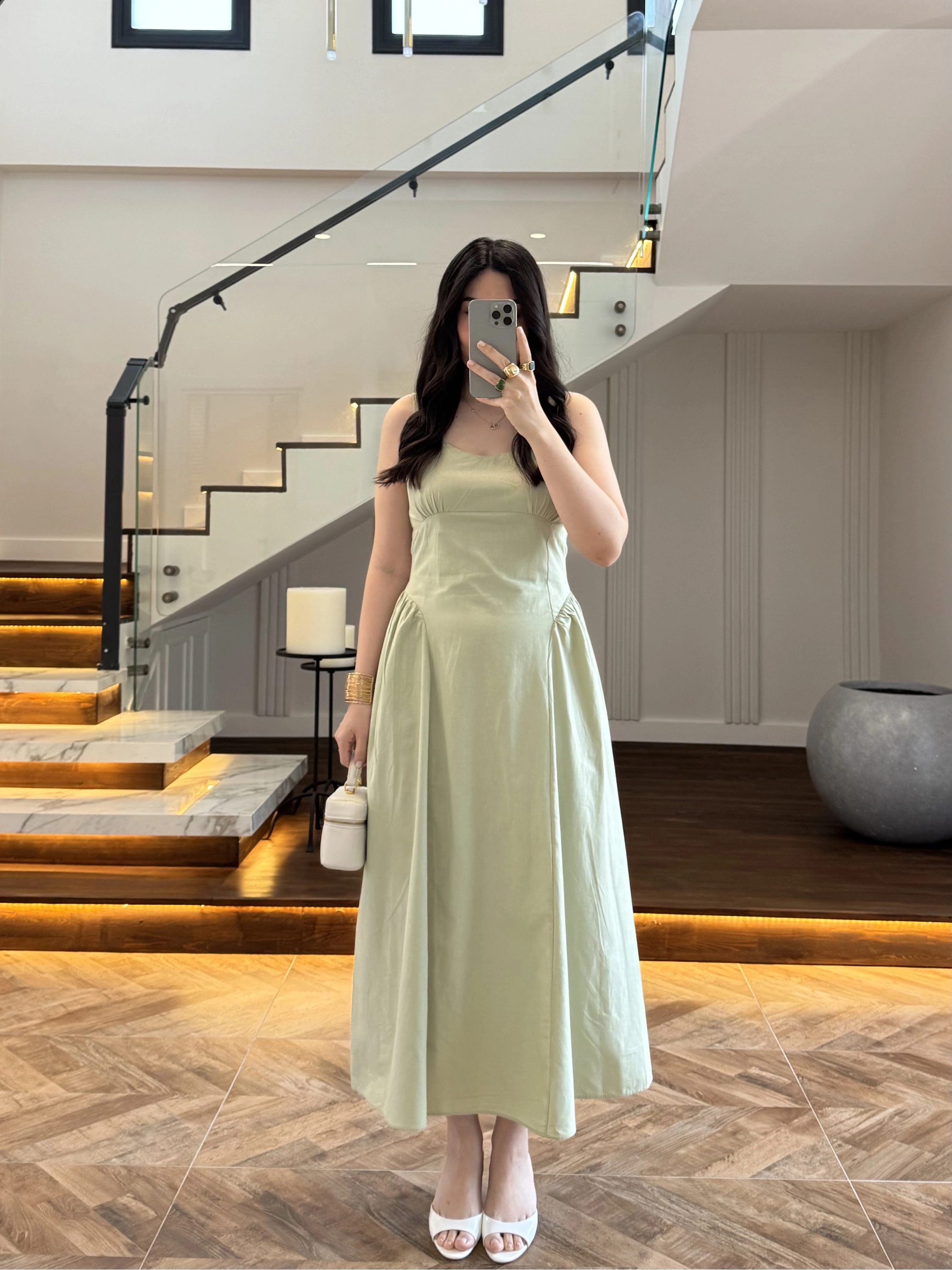 SU YEŞİLİ KUŞAKLI ELBİSE- 3998