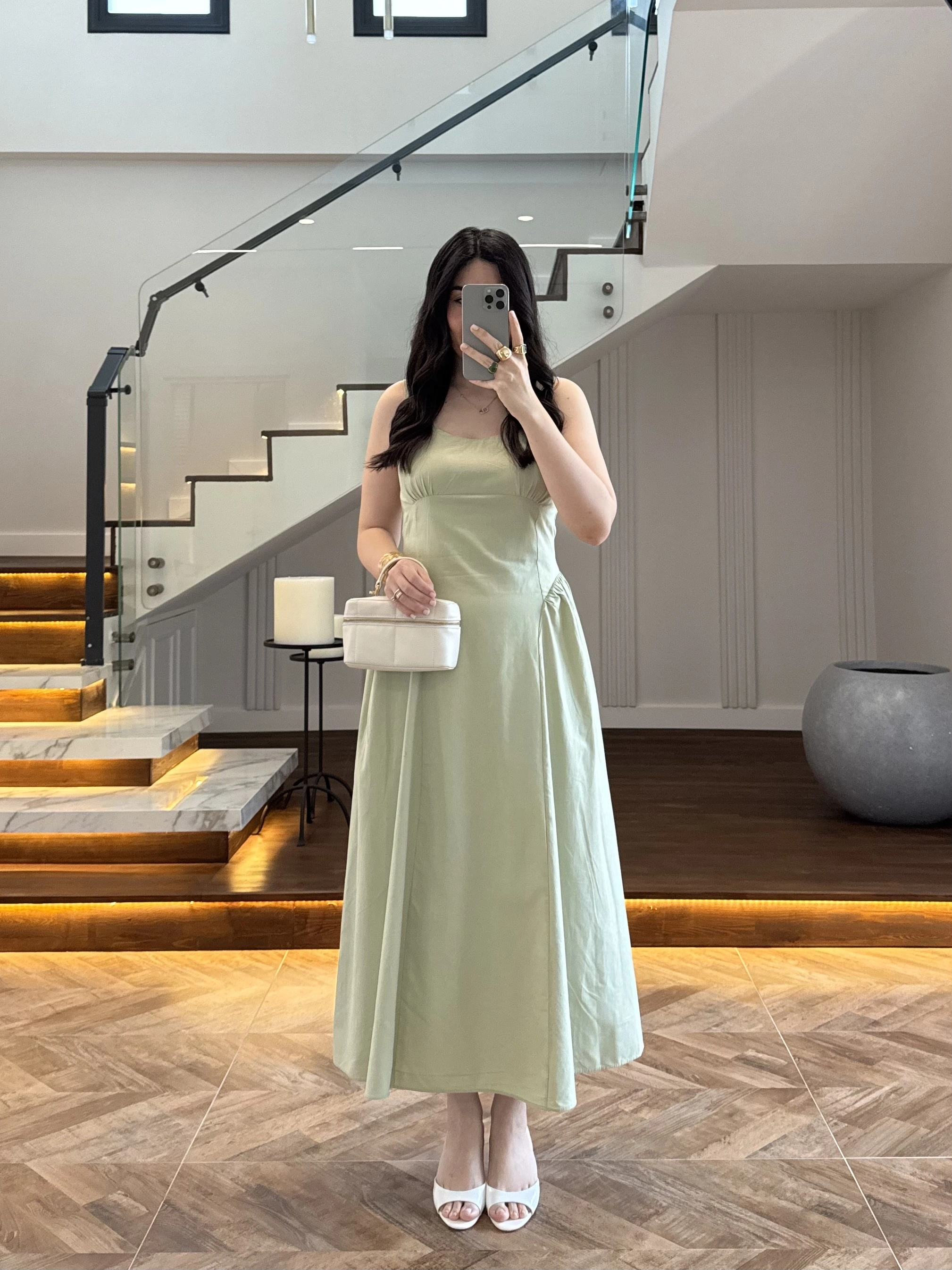 SU YEŞİLİ KUŞAKLI ELBİSE- 3998