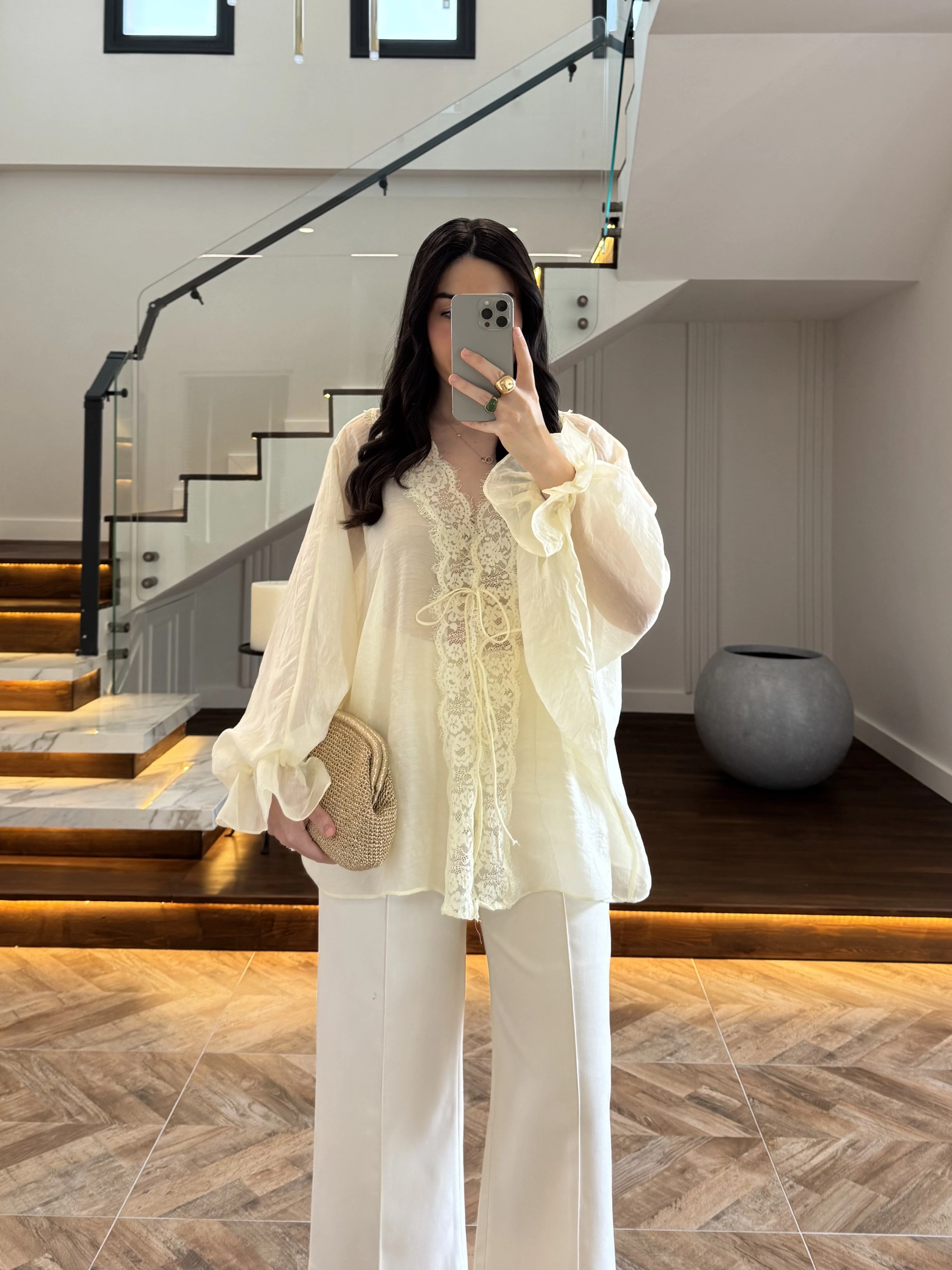 TEREYAĞ SARISI DANTELLİ GÖMLEK -5108