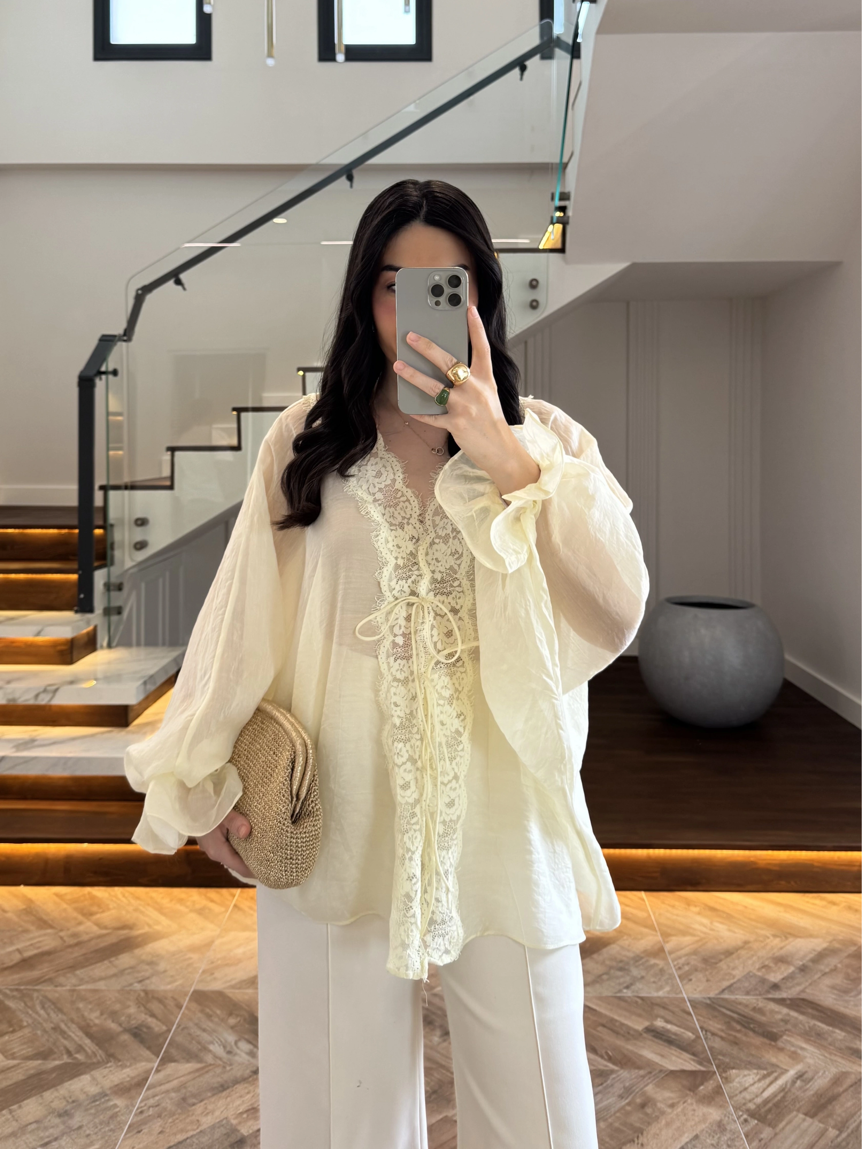 TEREYAĞ SARISI DANTELLİ GÖMLEK -5108