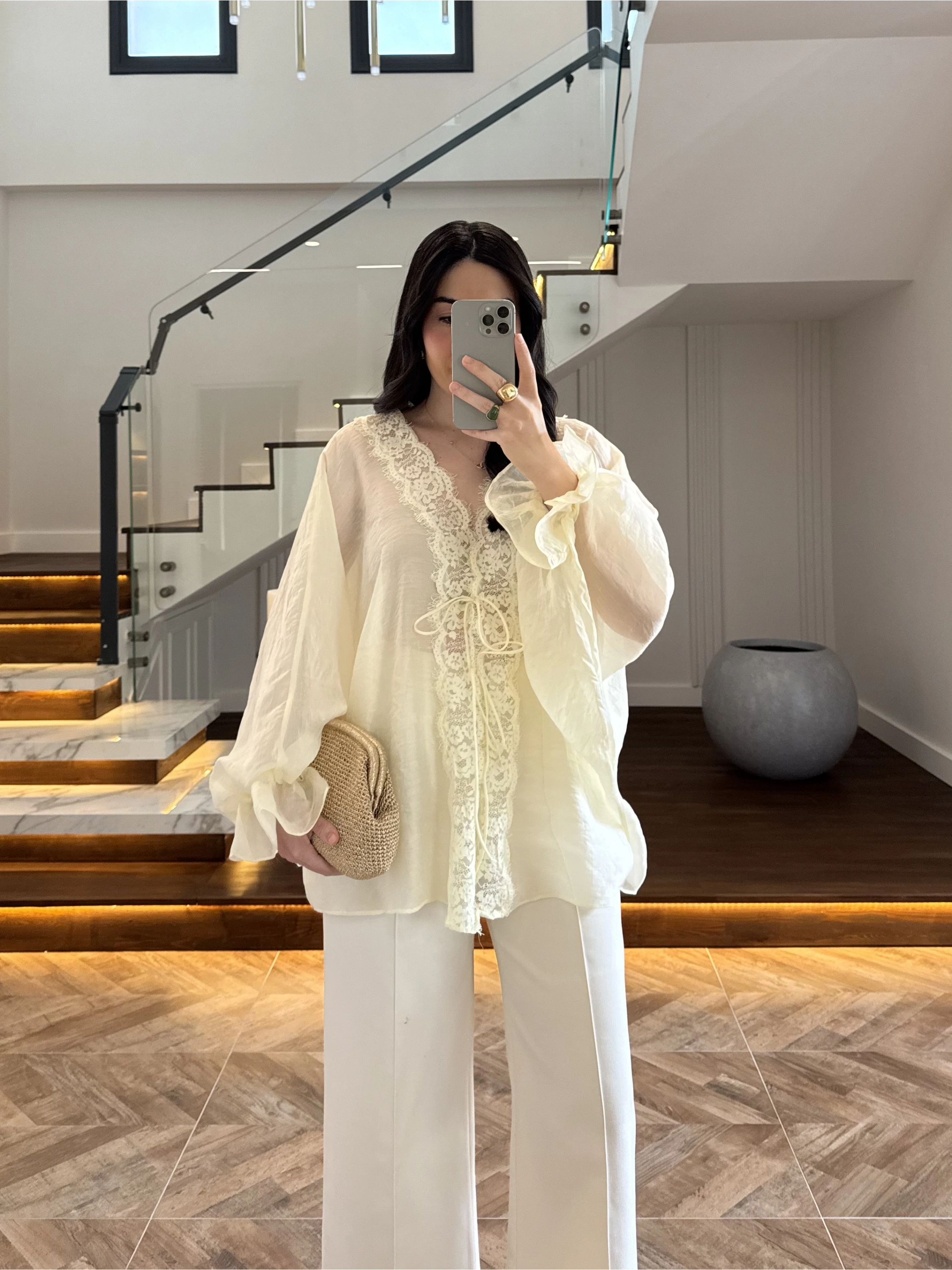TEREYAĞ SARISI DANTELLİ GÖMLEK -5108