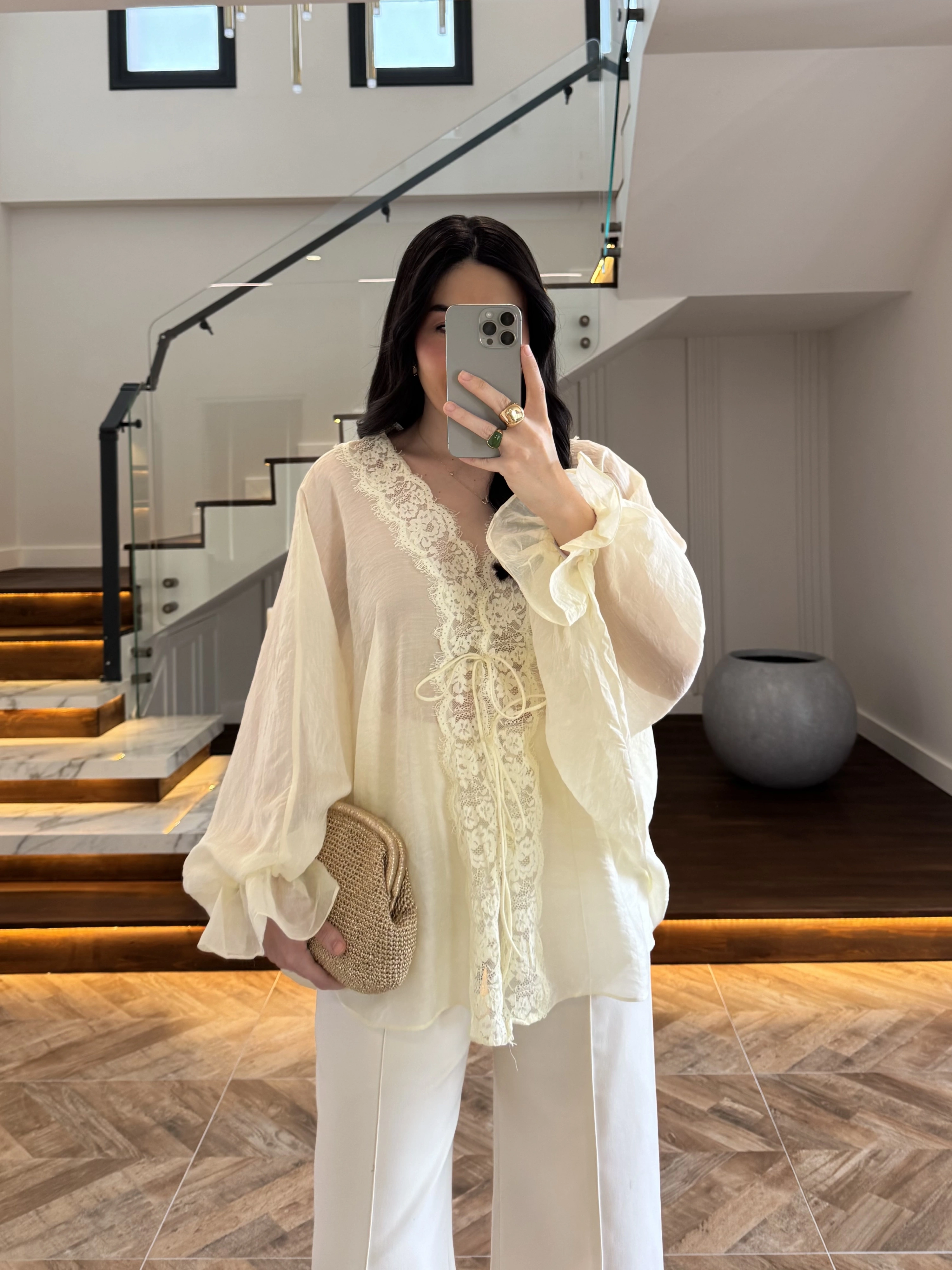 TEREYAĞ SARISI DANTELLİ GÖMLEK -5108