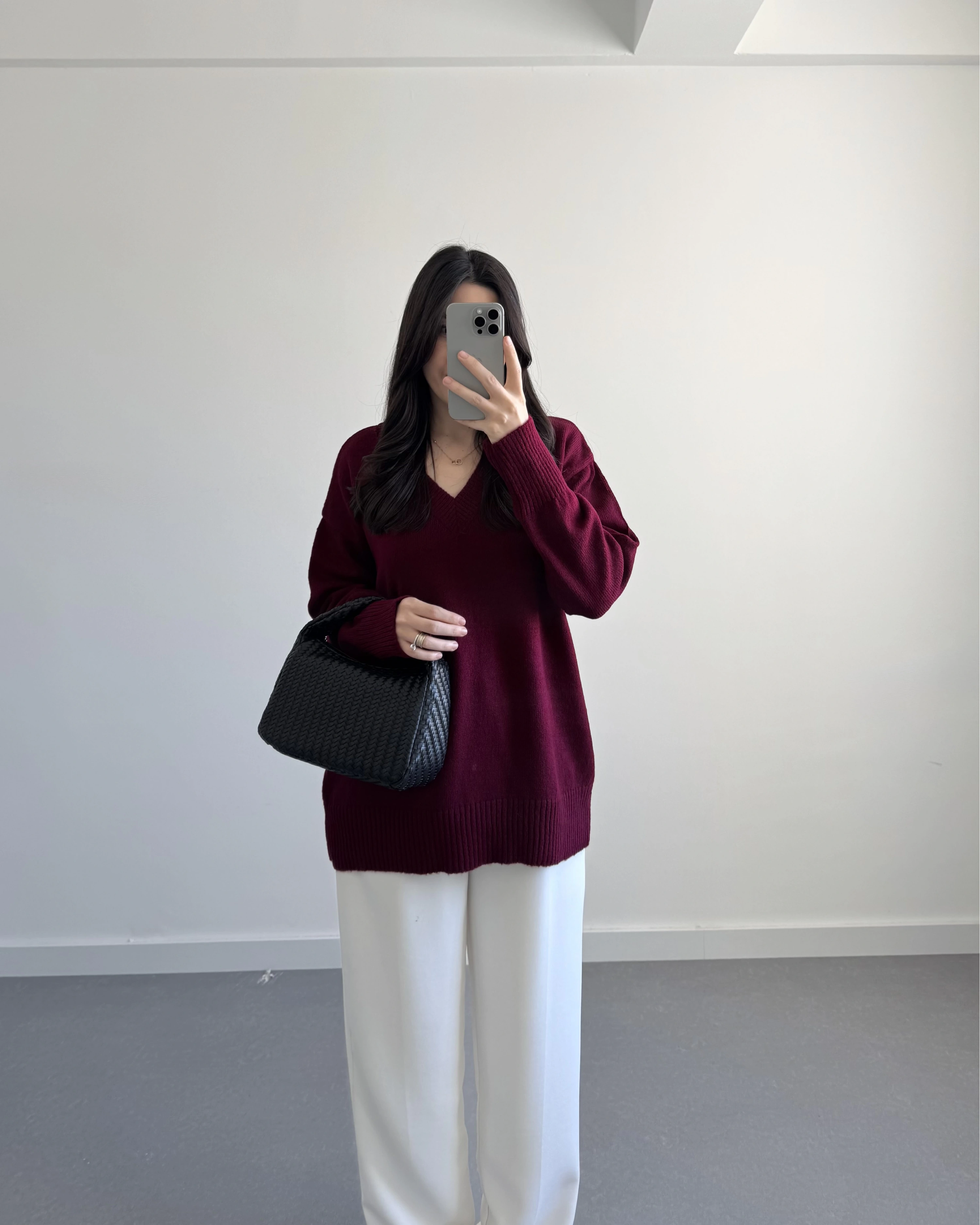 V YAKA PİNTEREST KAZAK BORDO