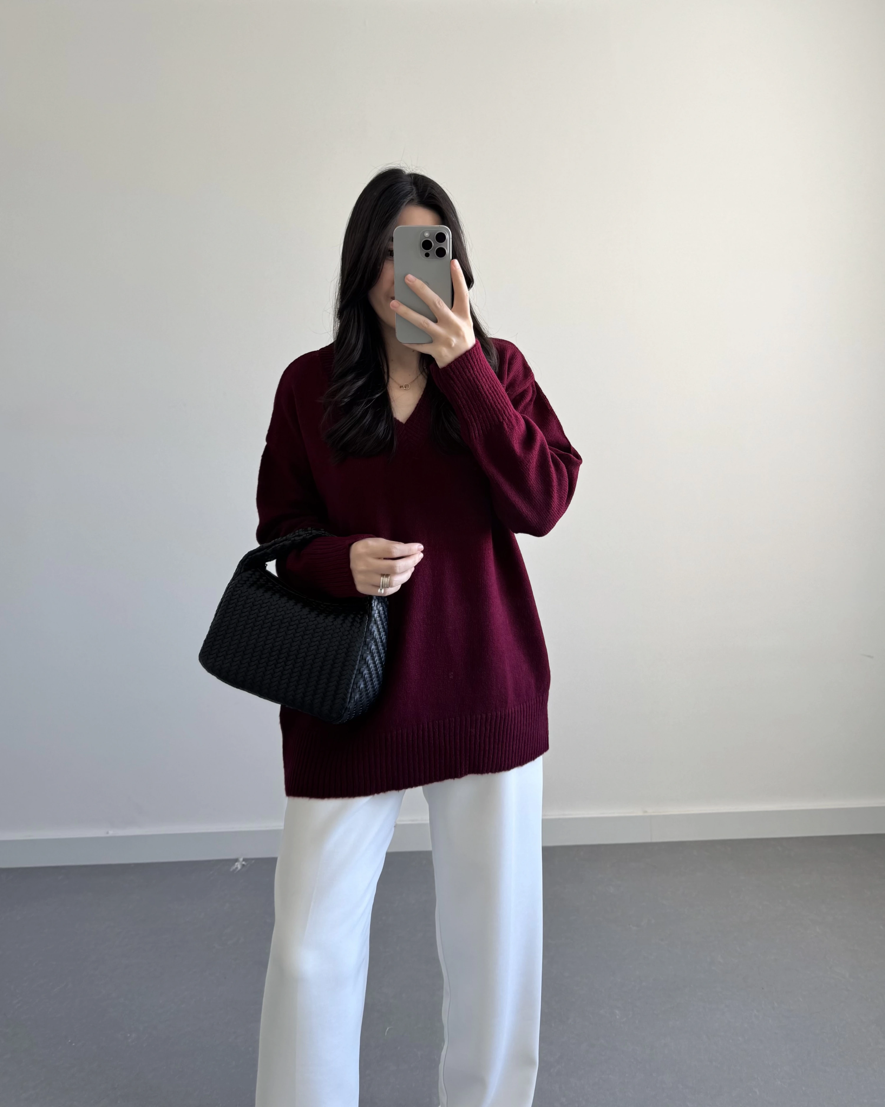 V YAKA PİNTEREST KAZAK BORDO