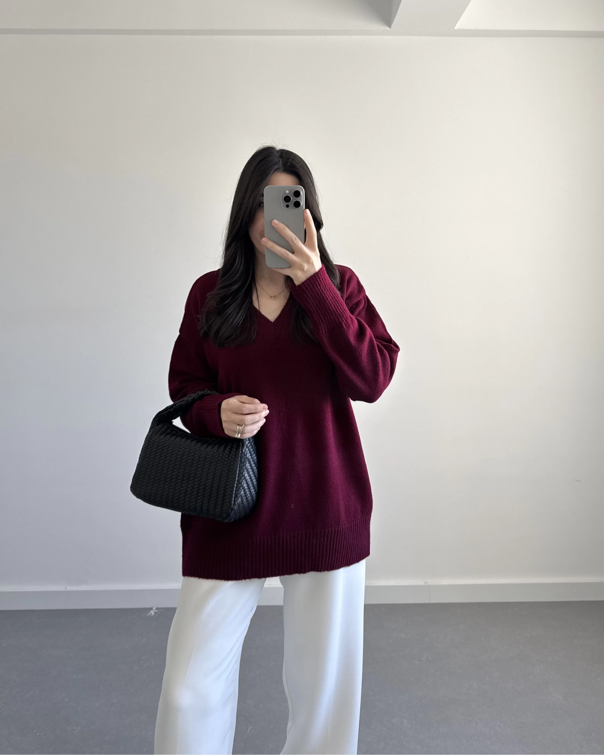 V YAKA PİNTEREST KAZAK BORDO