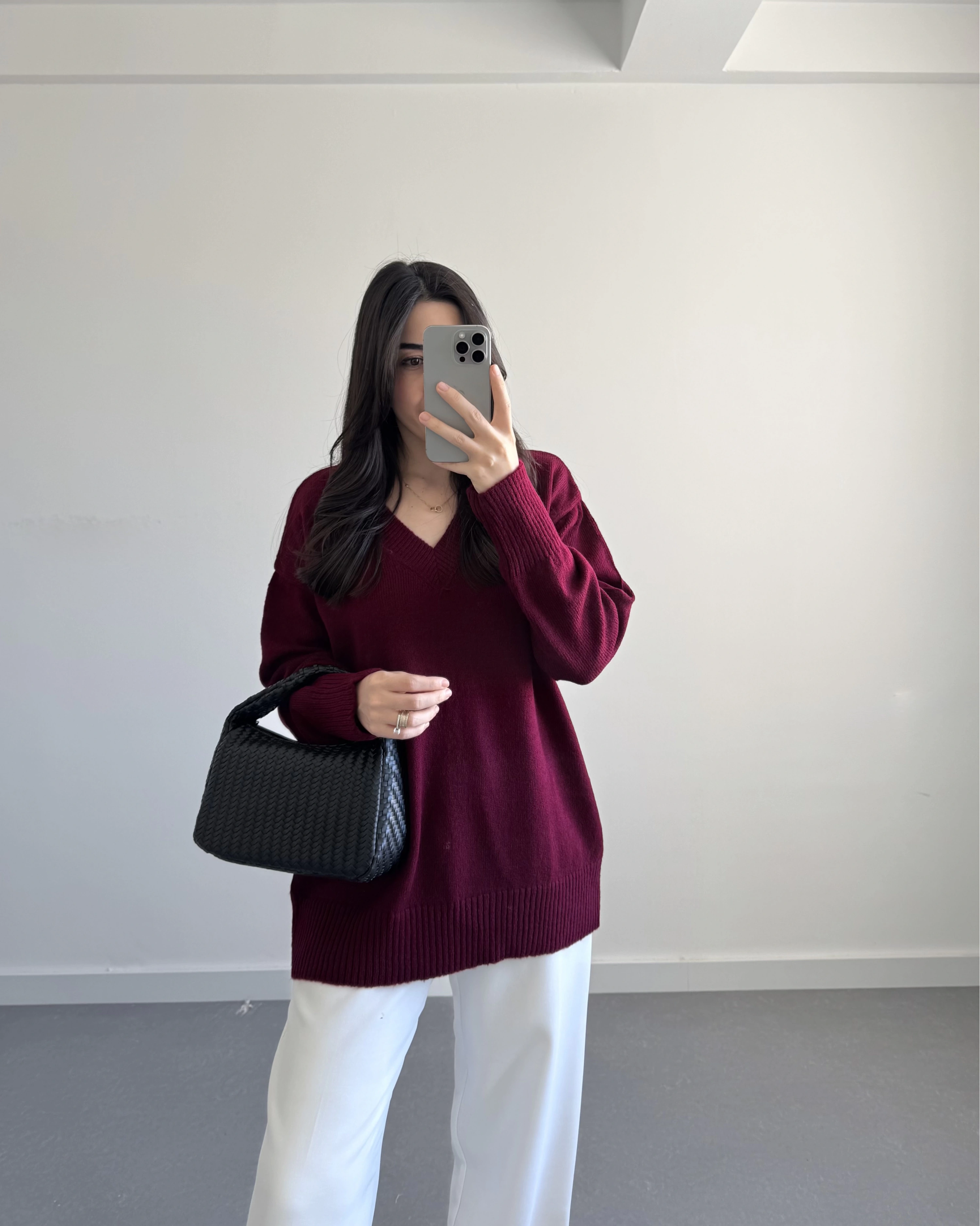 V YAKA PİNTEREST KAZAK BORDO