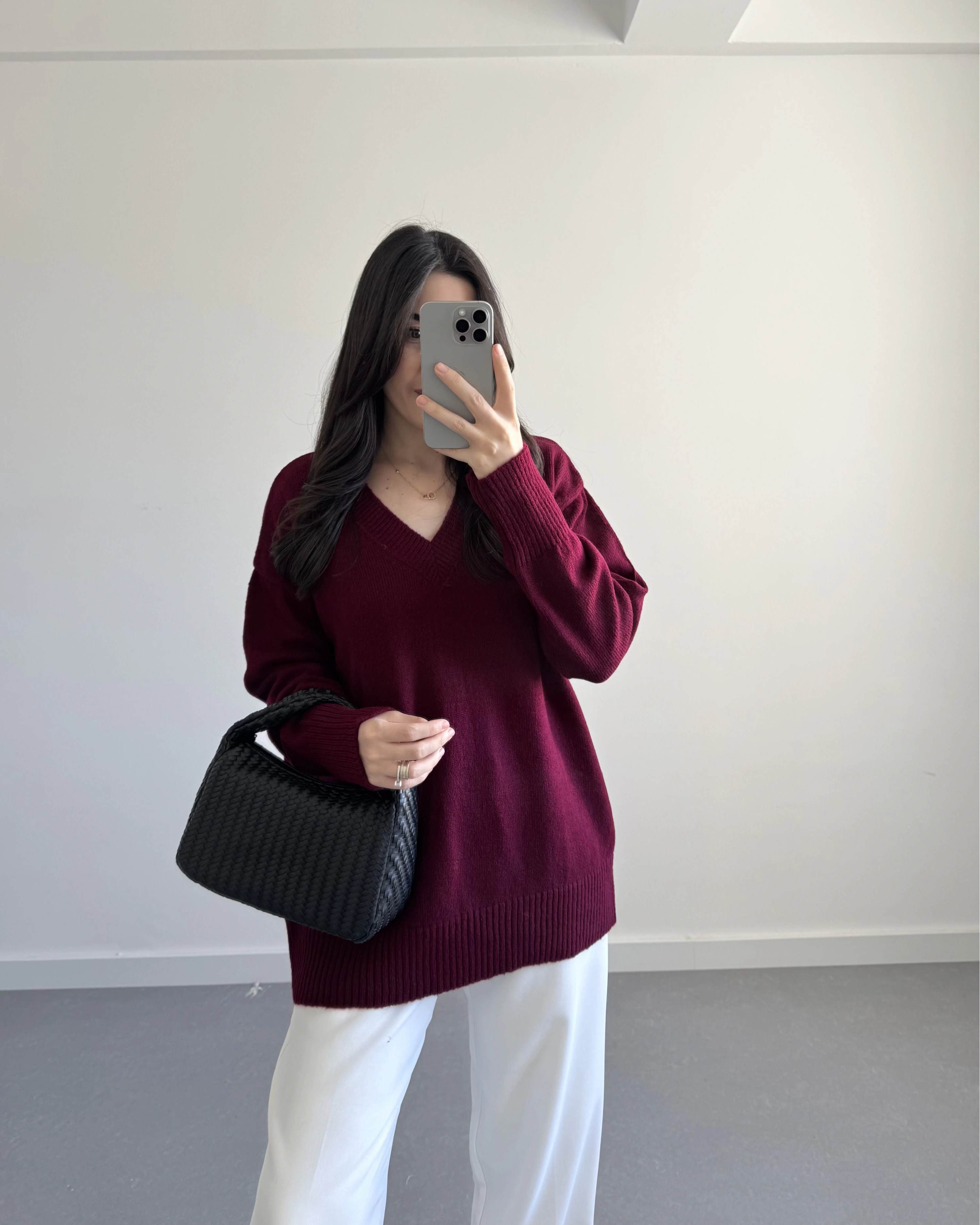 V YAKA PİNTEREST KAZAK BORDO