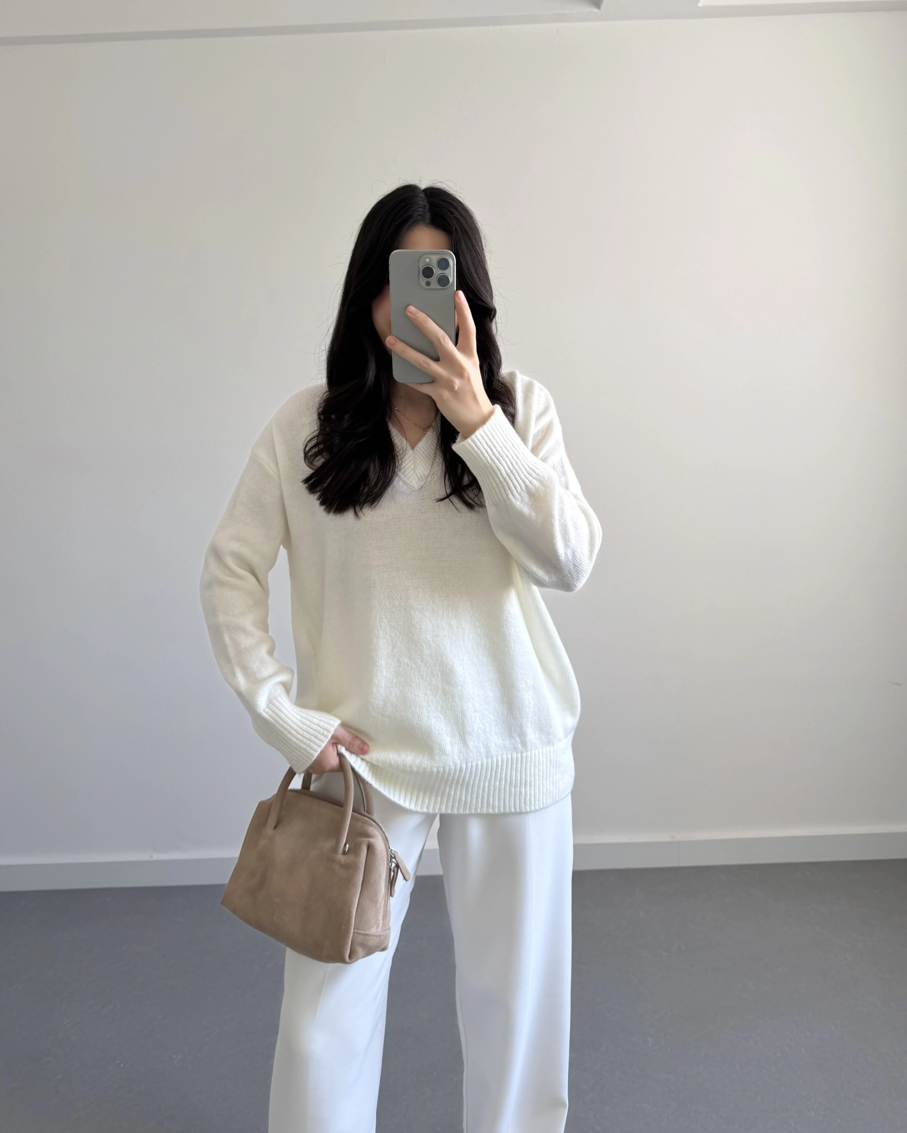 V YAKA PİNTEREST KAZAK EKRU