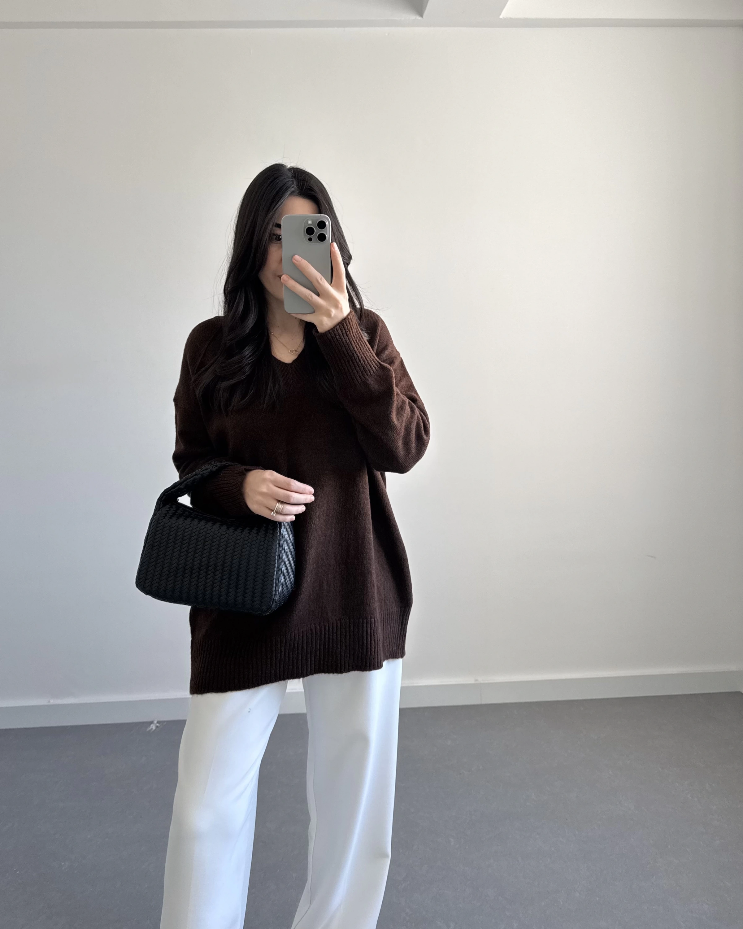 V YAKA PİNTEREST KAZAK KAHVE