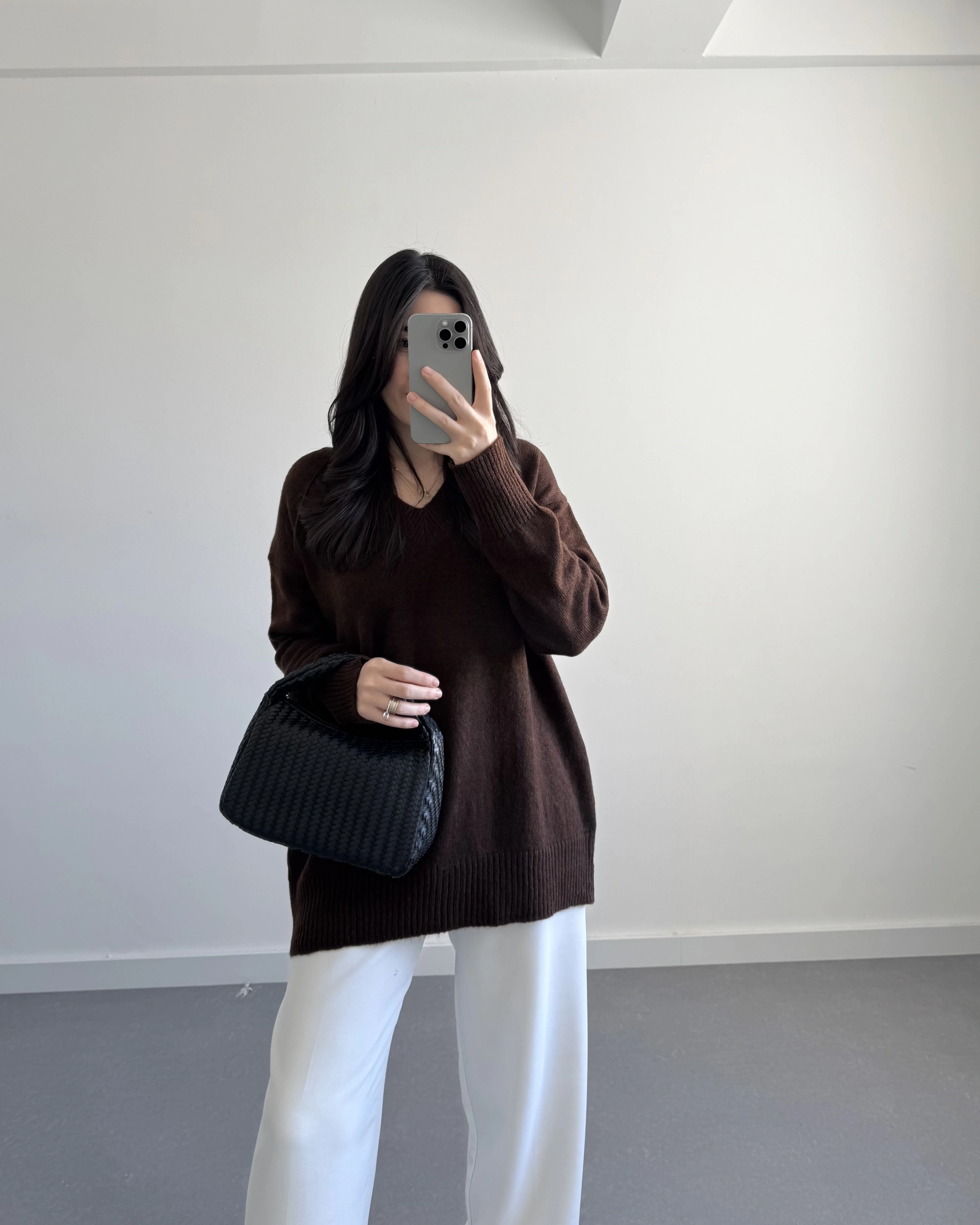 V YAKA PİNTEREST KAZAK KAHVE