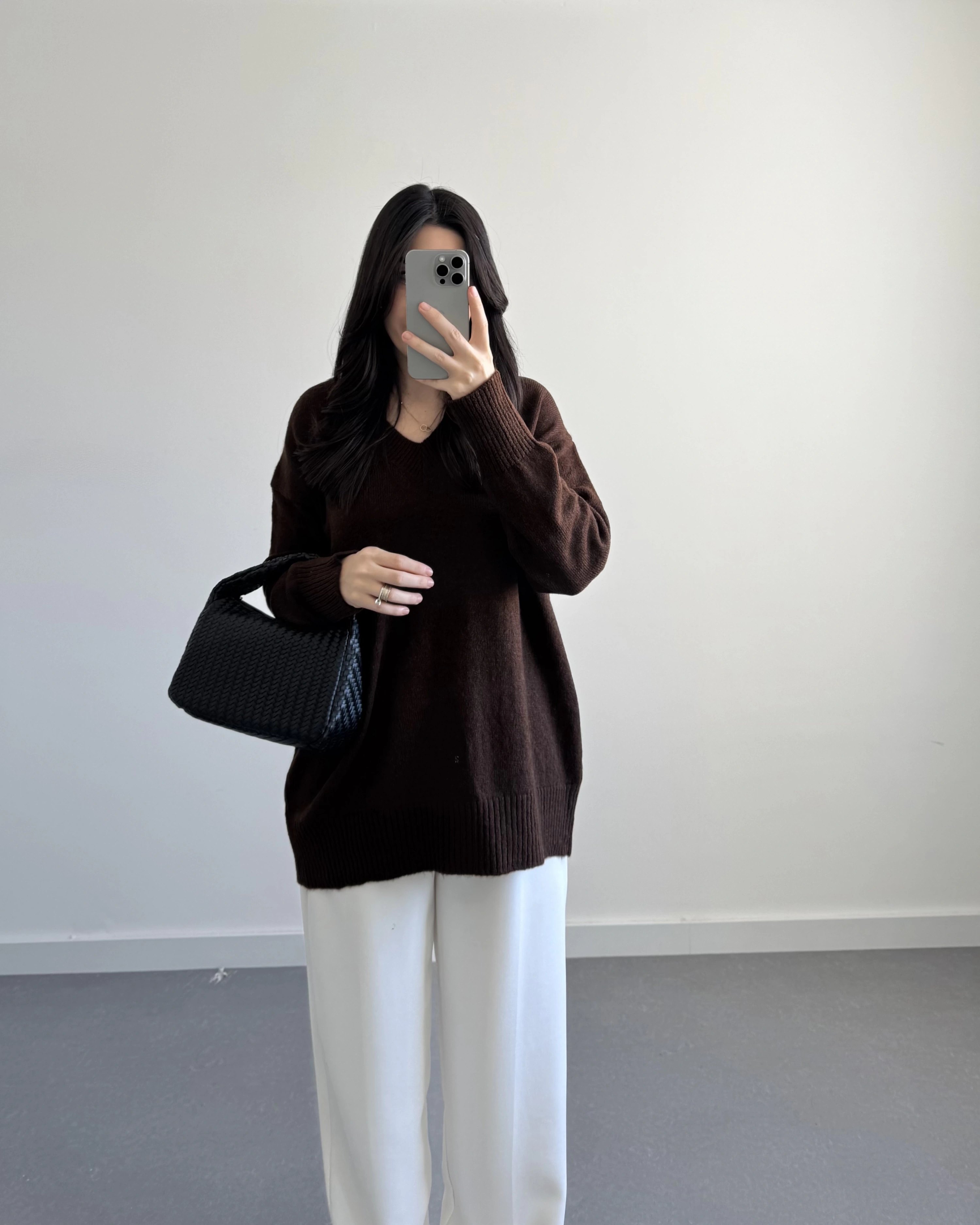 V YAKA PİNTEREST KAZAK KAHVE