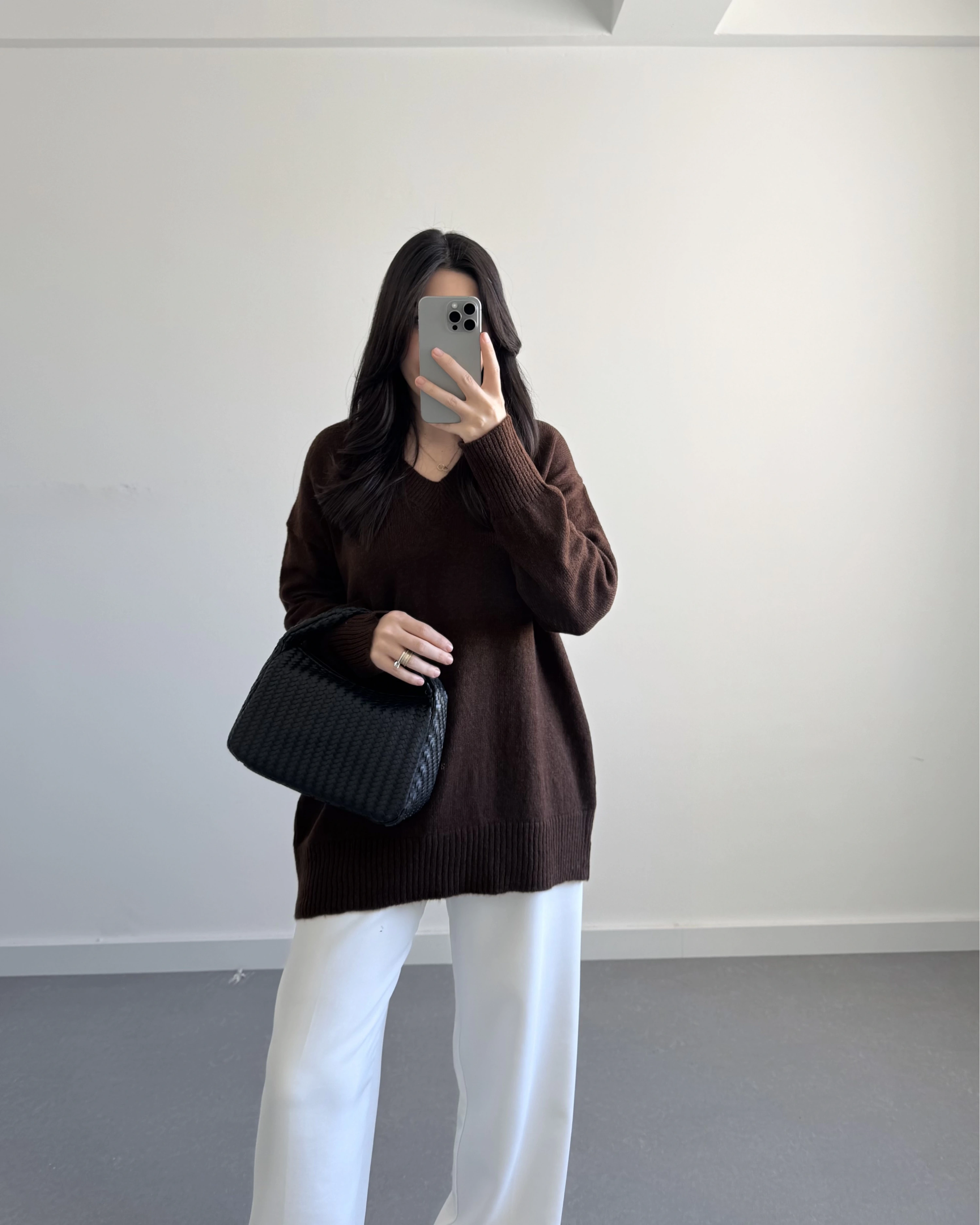 V YAKA PİNTEREST KAZAK KAHVE