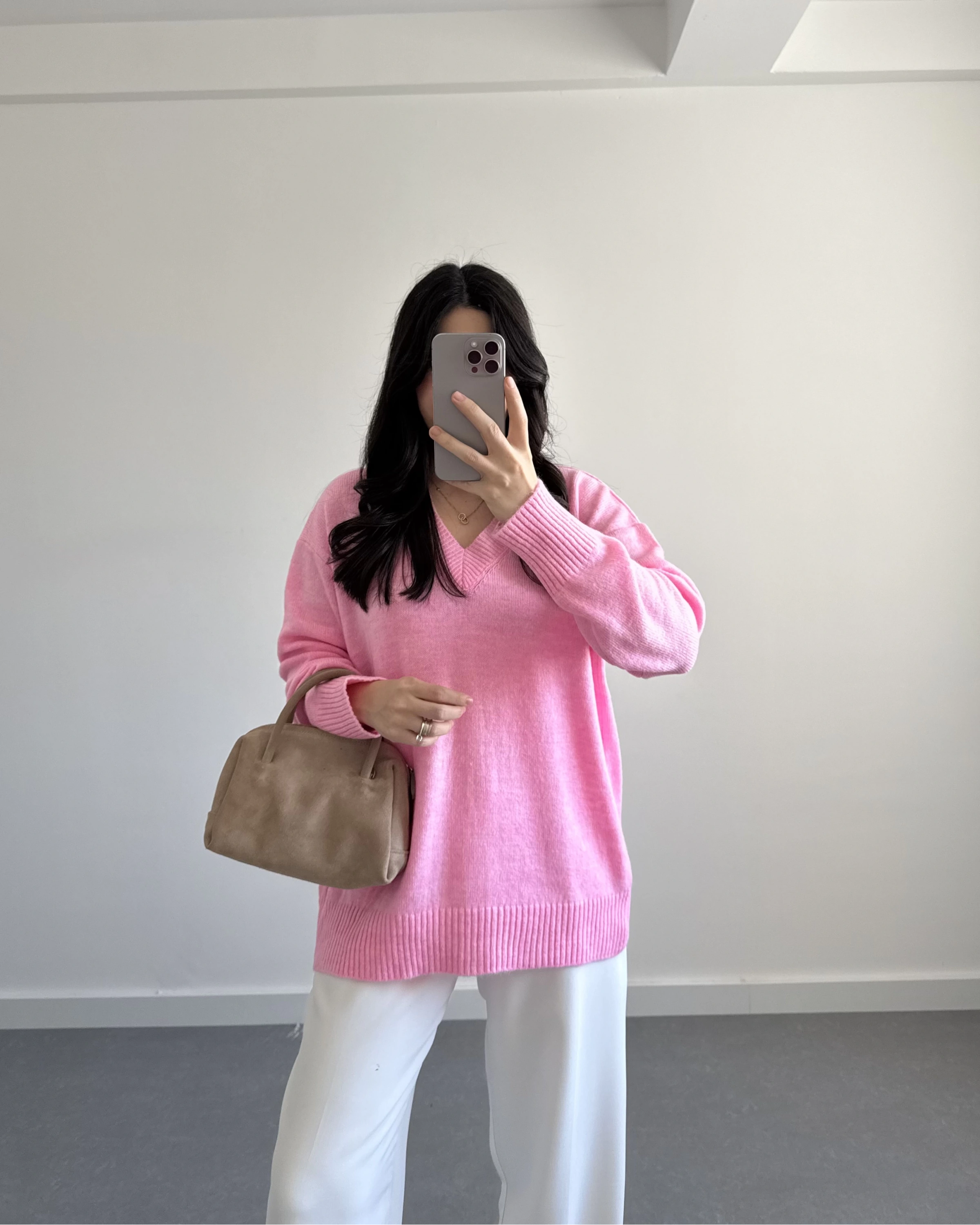 V YAKA PİNTEREST KAZAK PEMBE