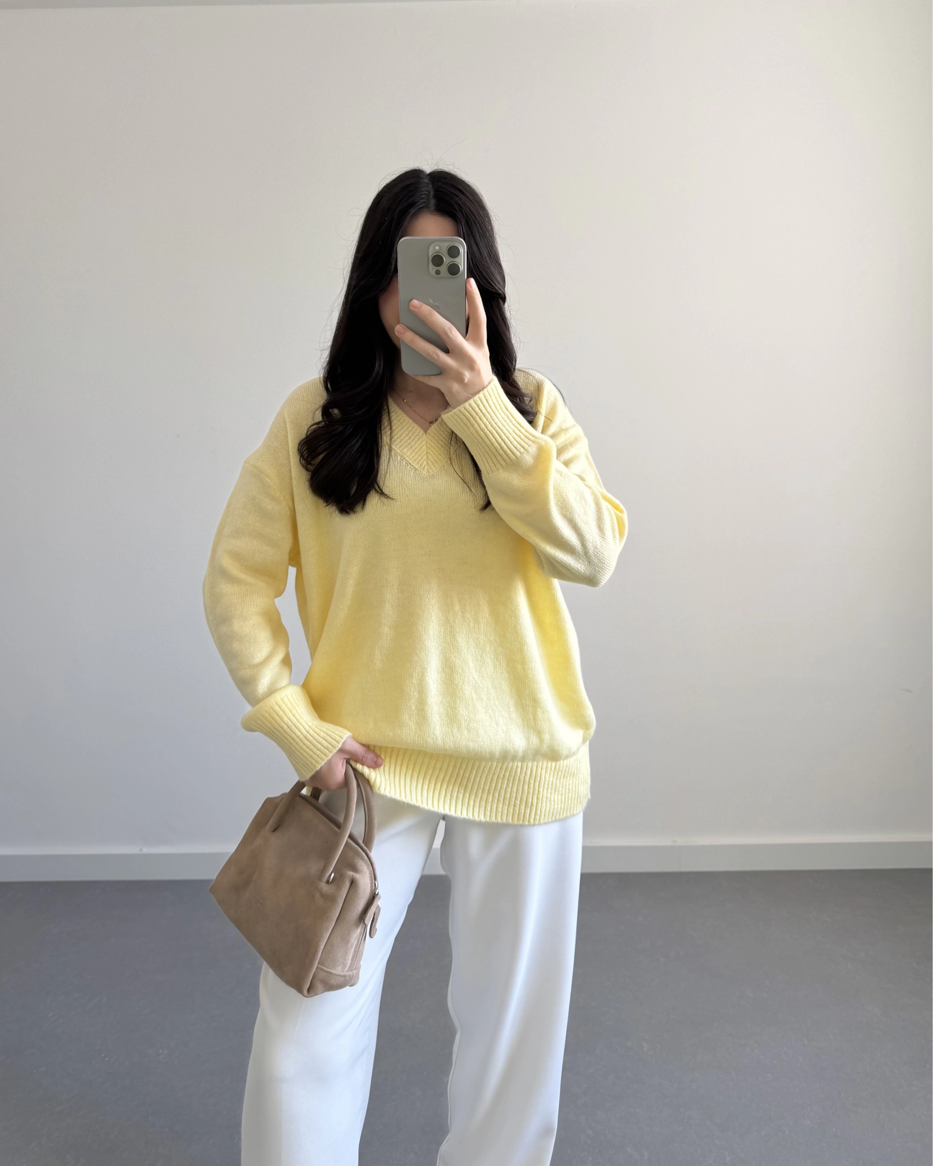 V YAKA PİNTEREST KAZAK SARI