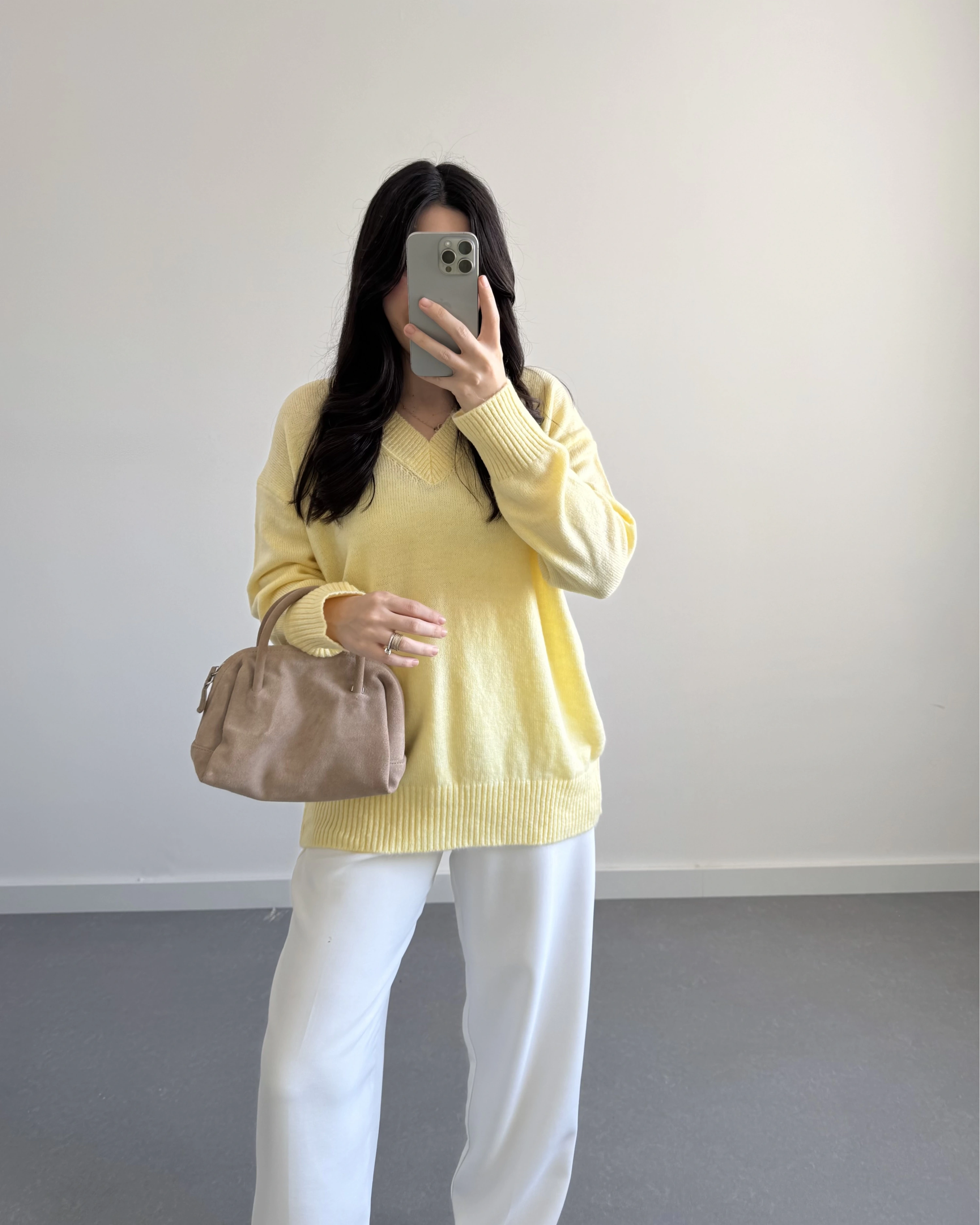 V YAKA PİNTEREST KAZAK SARI