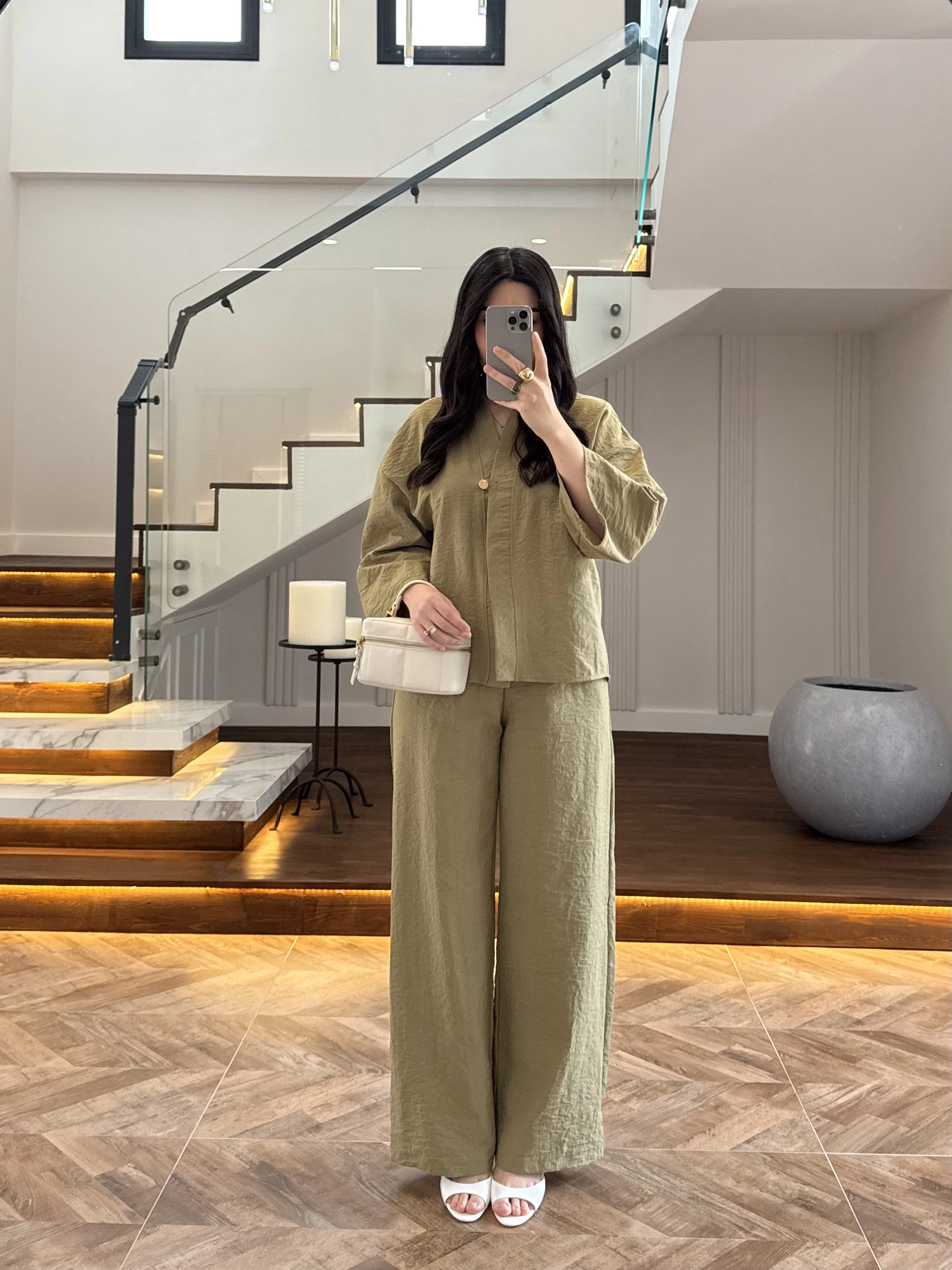 YAĞ YEŞİL TEK DÜĞME KİMONO TAKIM