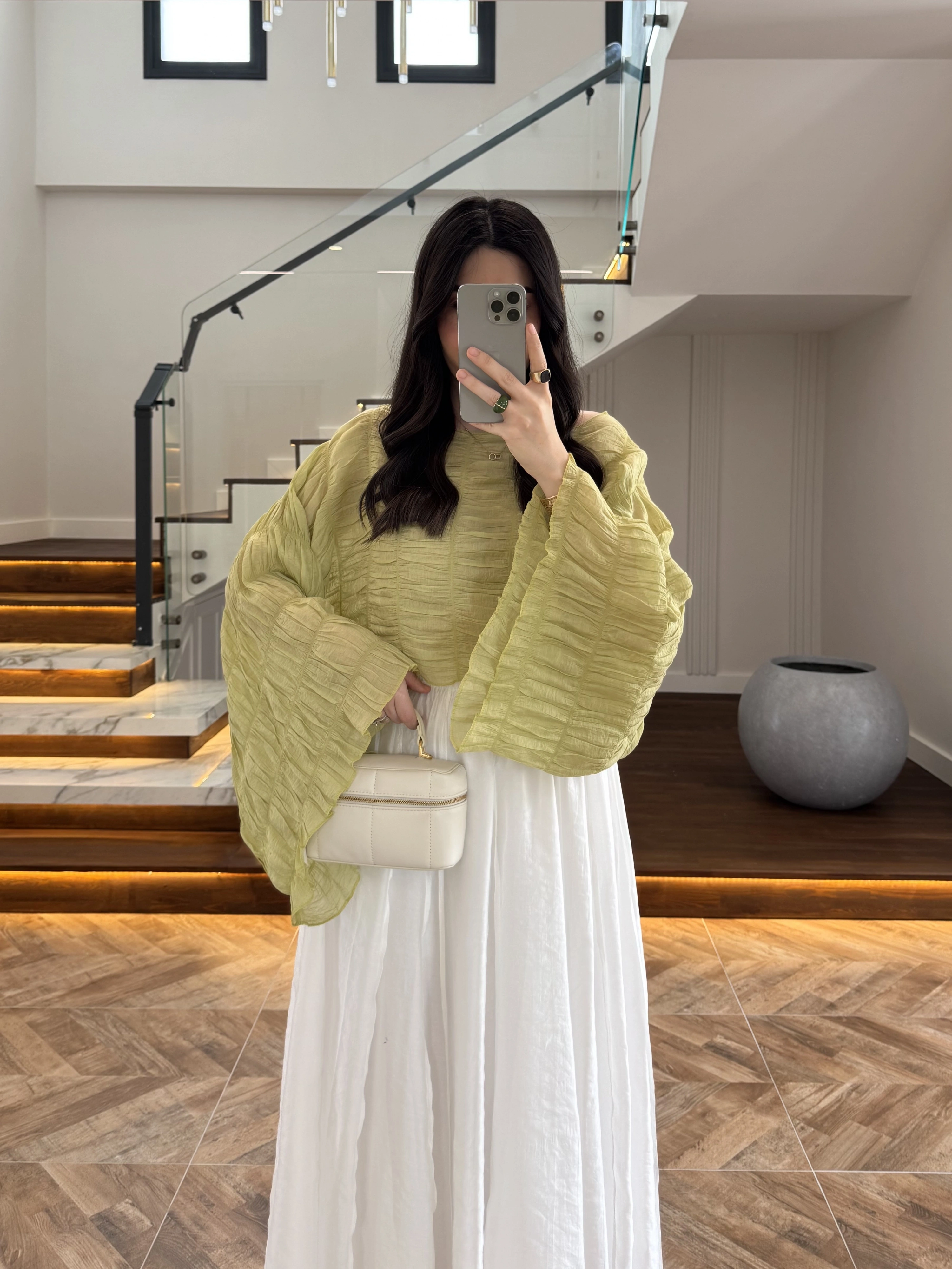 YAĞ YEŞİLİ TENSEL DRAPE BLUZ-D31096