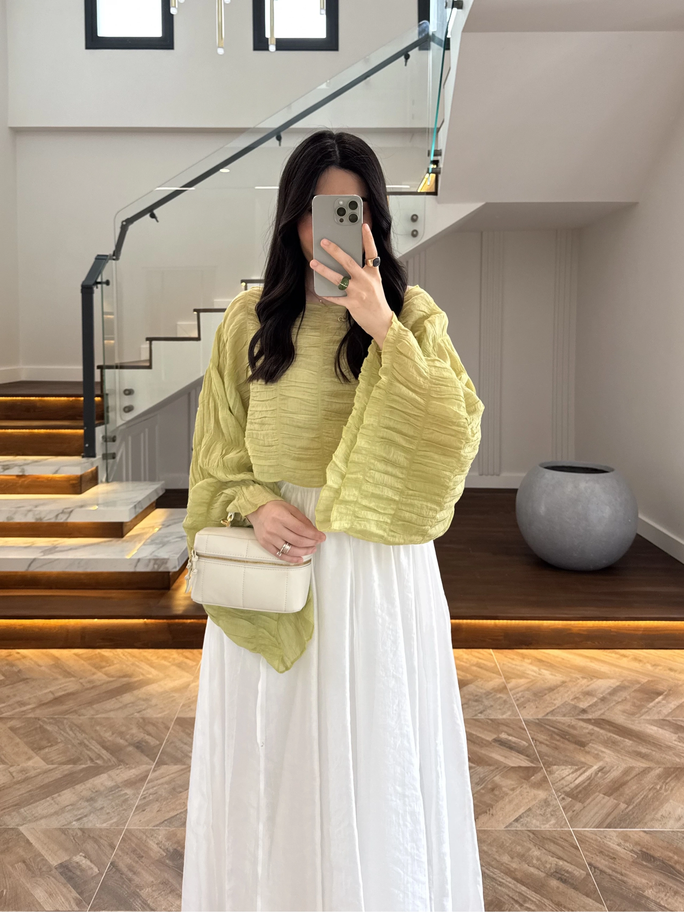 YAĞ YEŞİLİ TENSEL DRAPE BLUZ-D31096