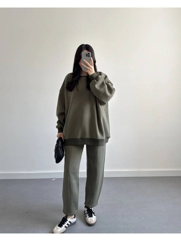 3 İPLİK ŞARDONLU PREMİUM SWEAT TAKIM HAKİ