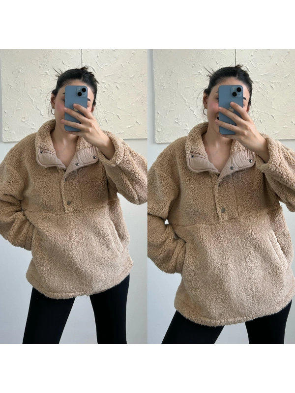 Peluş camel sweatshirt