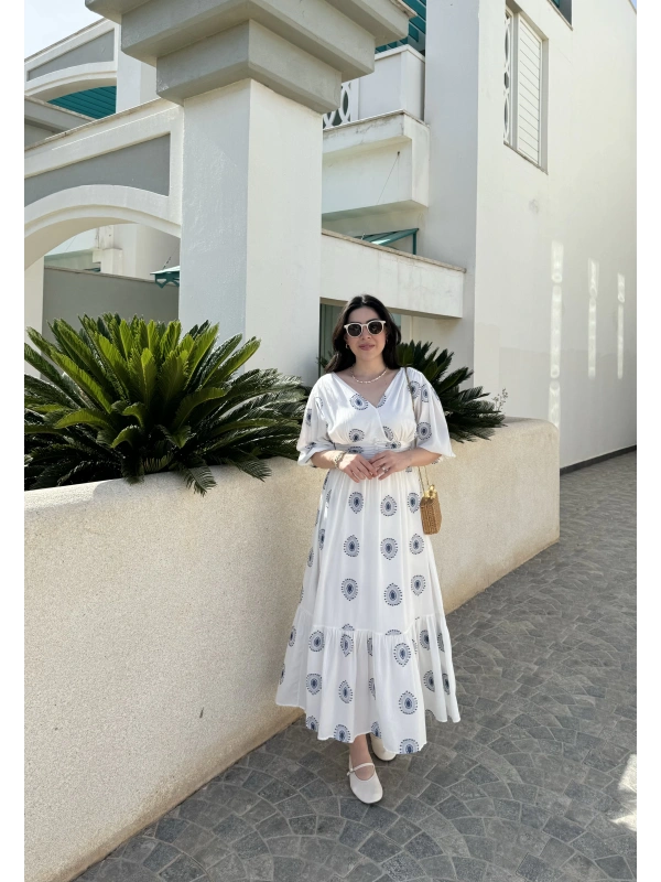 Ekru premium kalite beli korseli elbise