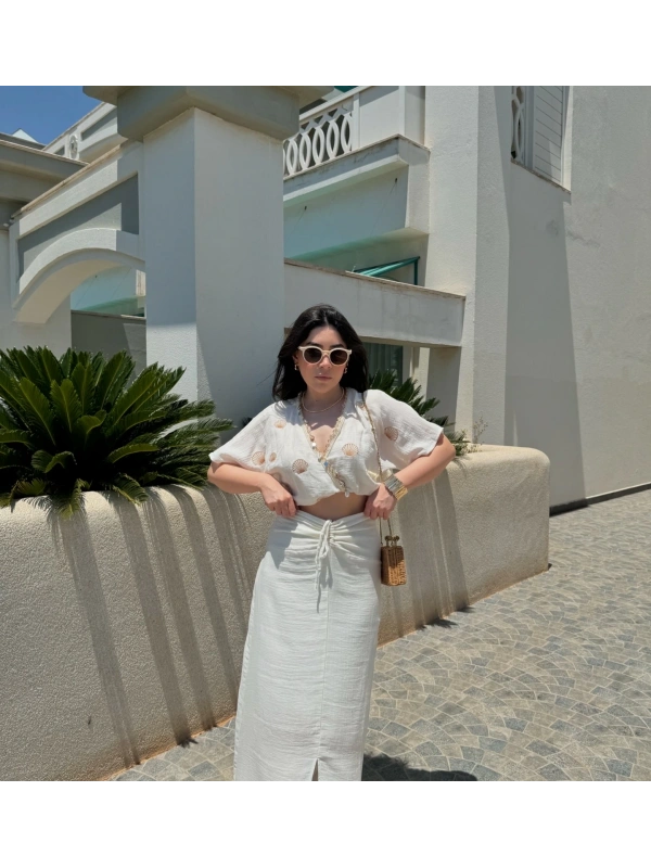 Ekru deniz kabuklu etek takım