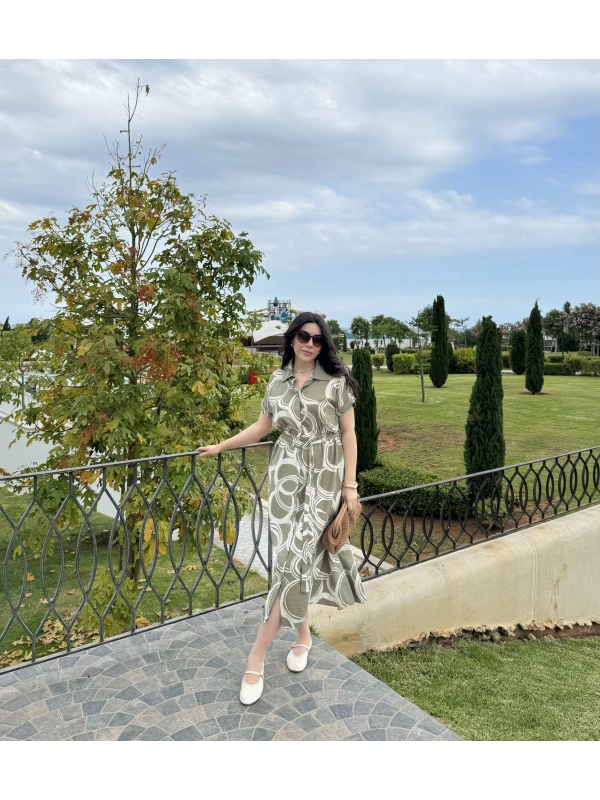 Libia kemerli yeşil elbise