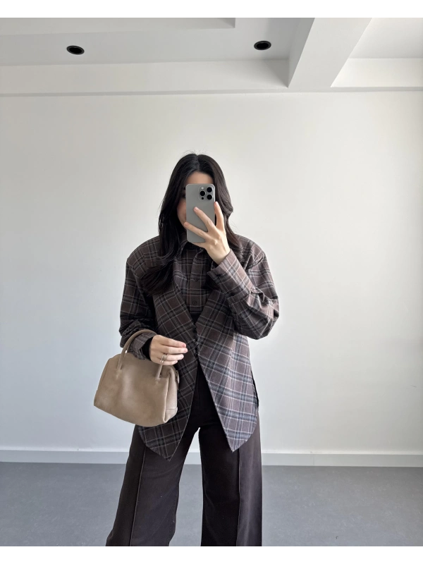 EKOSE DESEN VATKALI GÖMLEK KAHVE