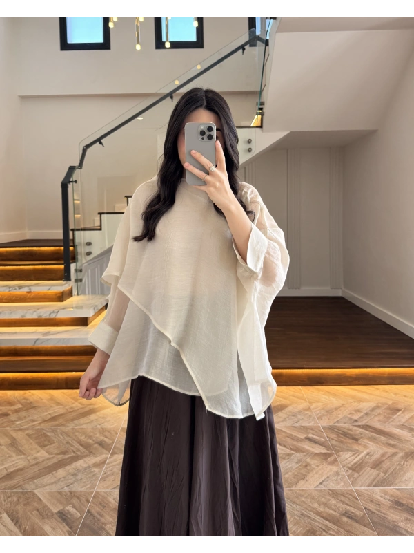 KARGOLAMA 15 ŞUBAT TAŞ UÇUŞAN PELERİN BLUZ -5026