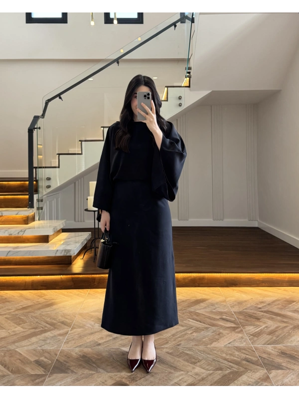 SİYAH YARIM KOL ELBİSE-5000