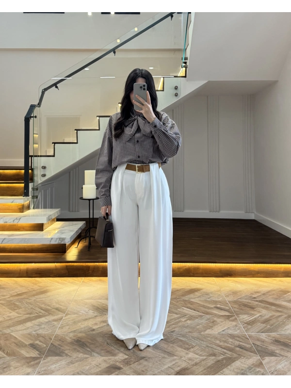 BEYAZ KÖPRÜ DETAYLI PALAZZO PANTOLON-3855