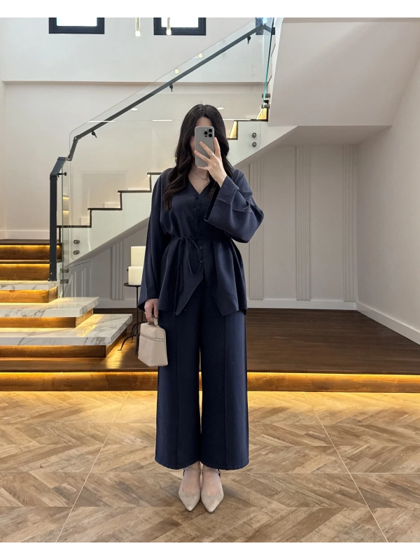 LACİVERT BAĞLAMALI DÜĞMELİ TAKIM -8916