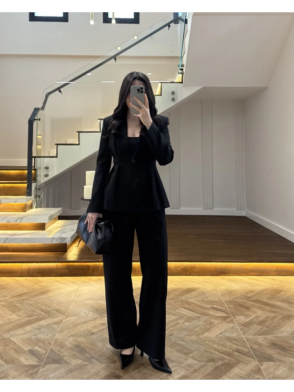 PİLELİ BELDEN OTURAN SİYAH TAKIM-8884