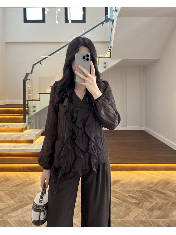 KAHVE FIRFIRLI GÖMLEK-2193