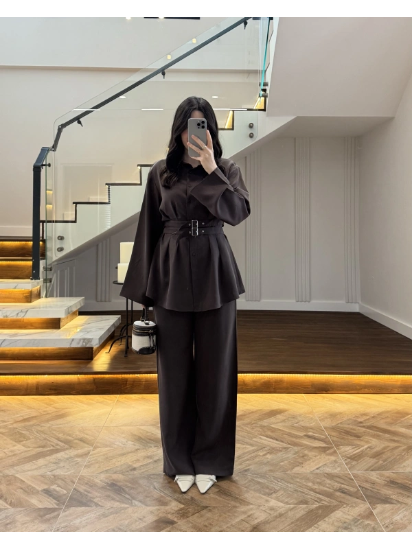 KAHVE KEMERLİ PİLELİ TAKIM-8937