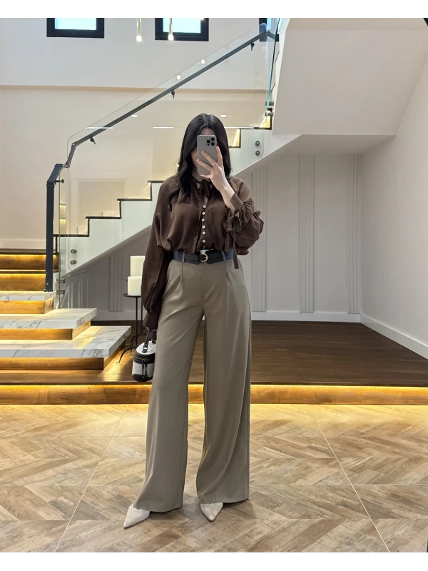 HAKİ POLİVİSKON KEMERLİ PANTOLON- 51304