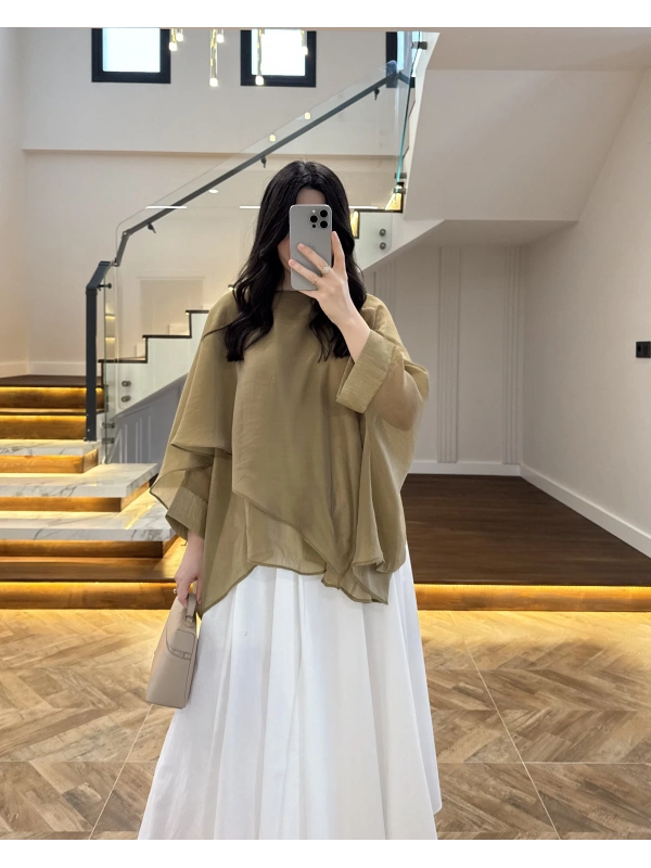 OLİVE UÇUŞAN PELERİN BLUZ -5026