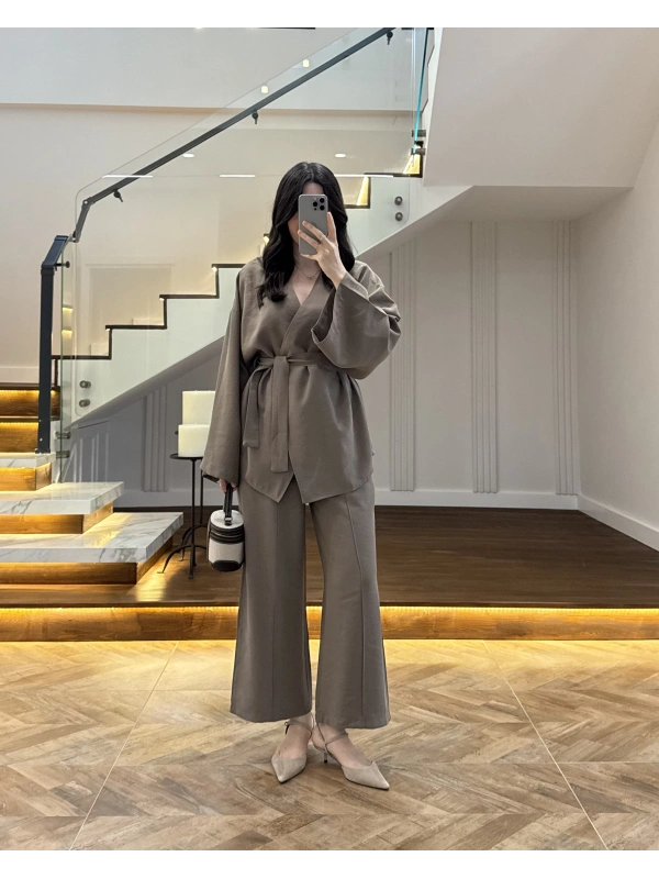 HAKİ DÜĞMELİ V YAKA TAKIM-8892