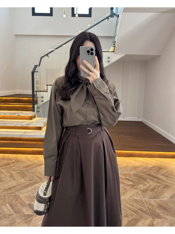 HAKİ FULAR YAKALI GÖMLEK -5407