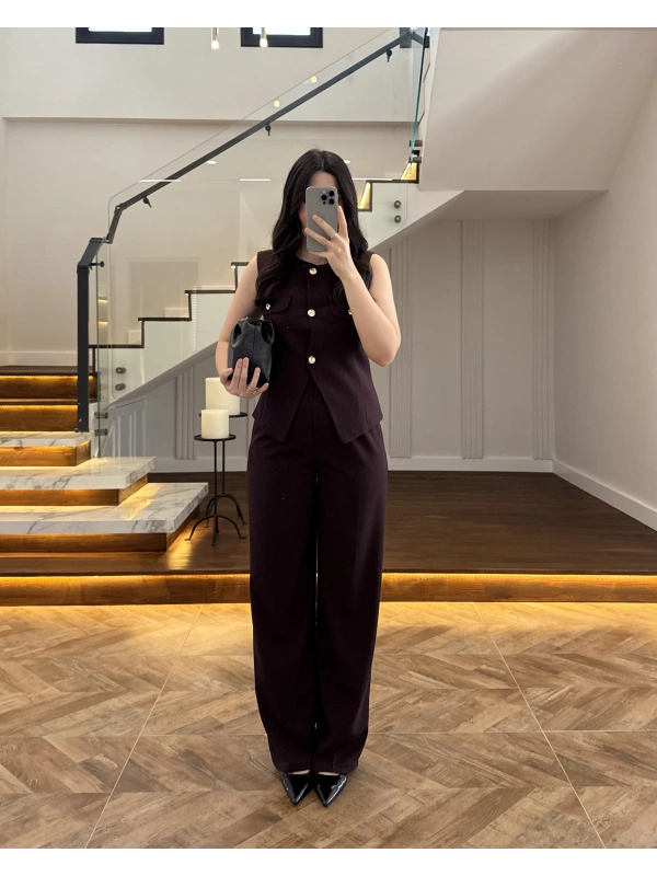 MÜRDÜM GOLD DÜĞMELİ YELEK TAKIM -8907