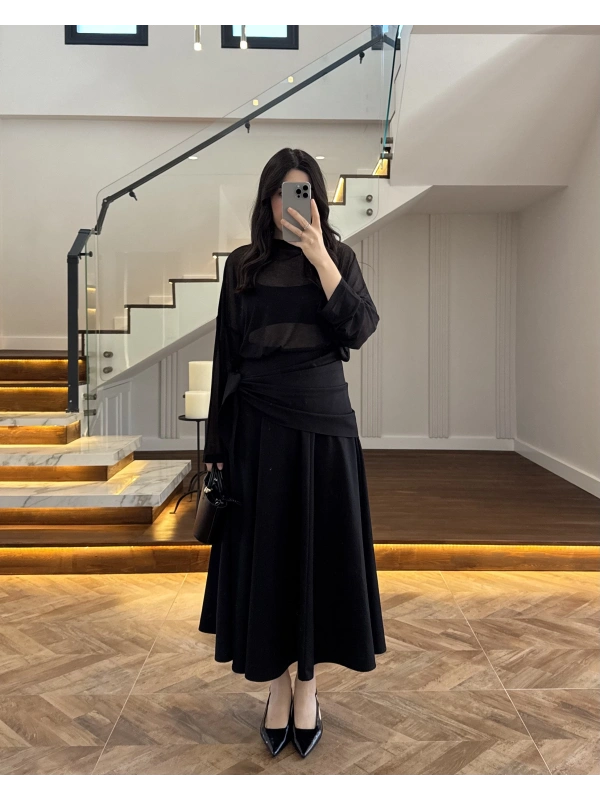 SİYAH ŞAL DETAY ETEK